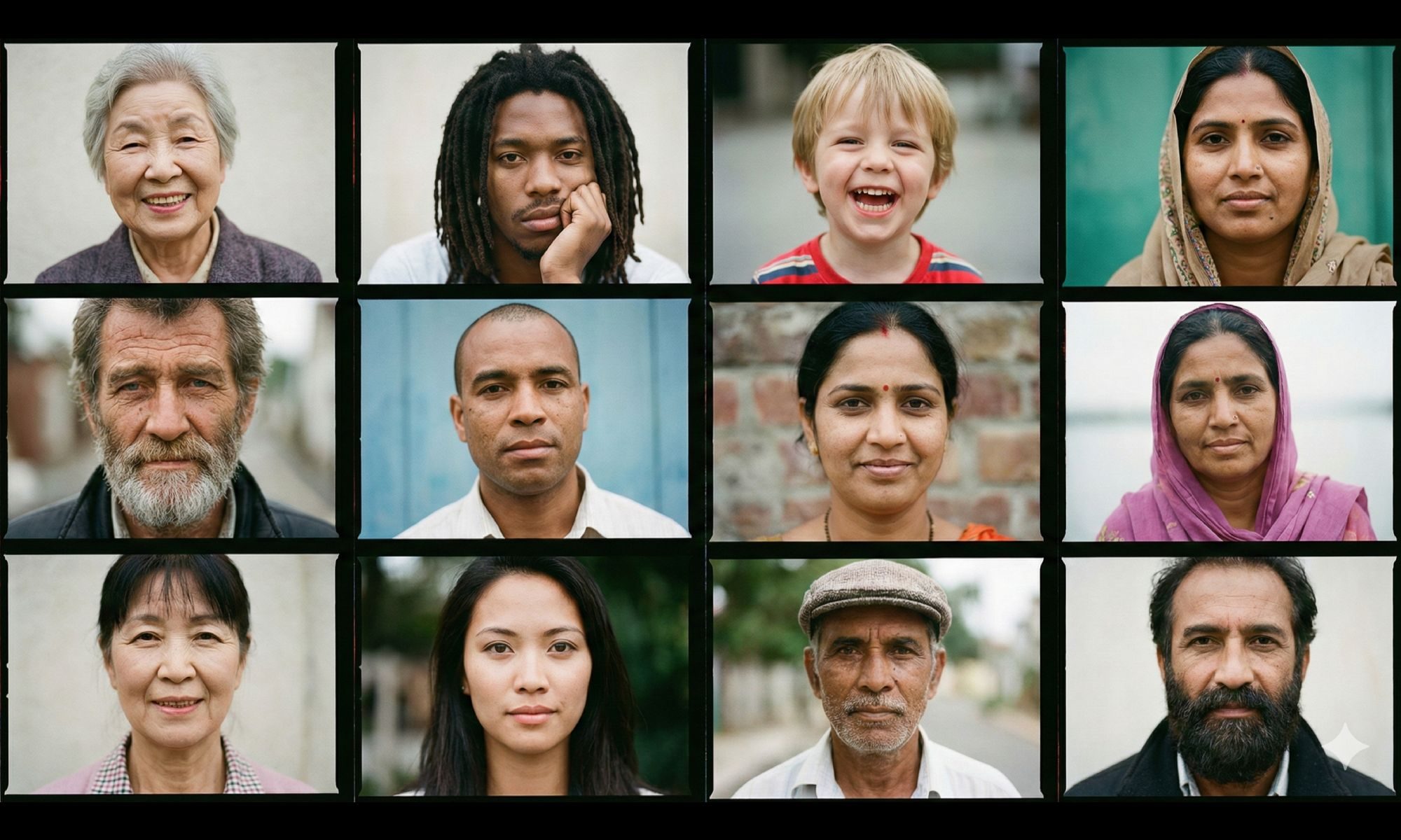 Visages dans une grille générée par Gemini.