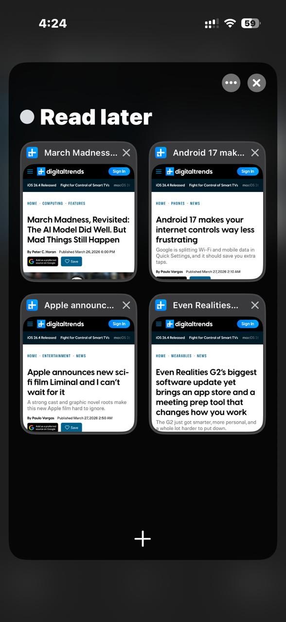 Capture d'écran de l'empilement des onglets Vivaldi.