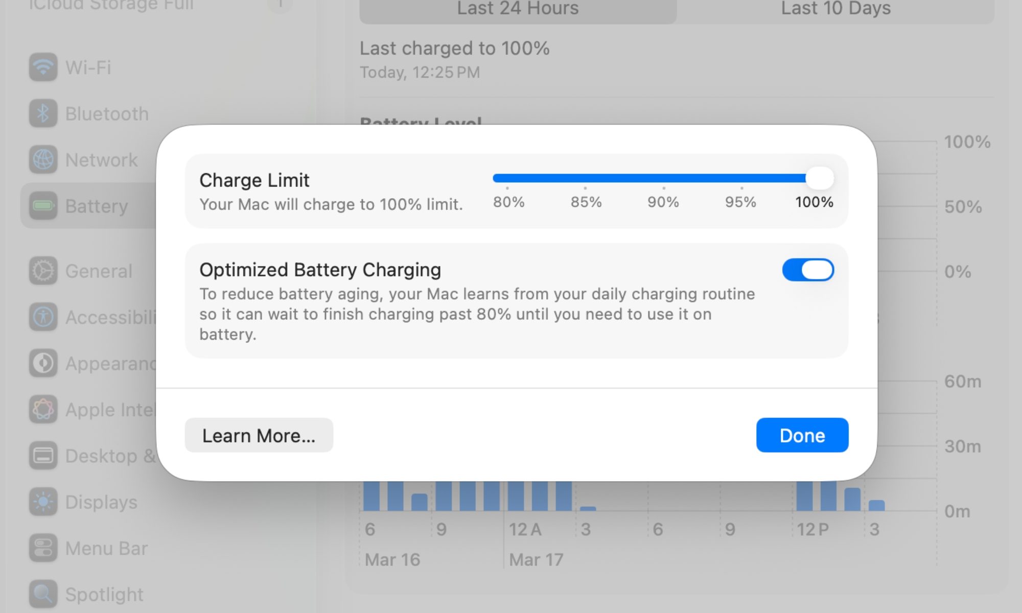 Limite de charge sur macOS 26.4.