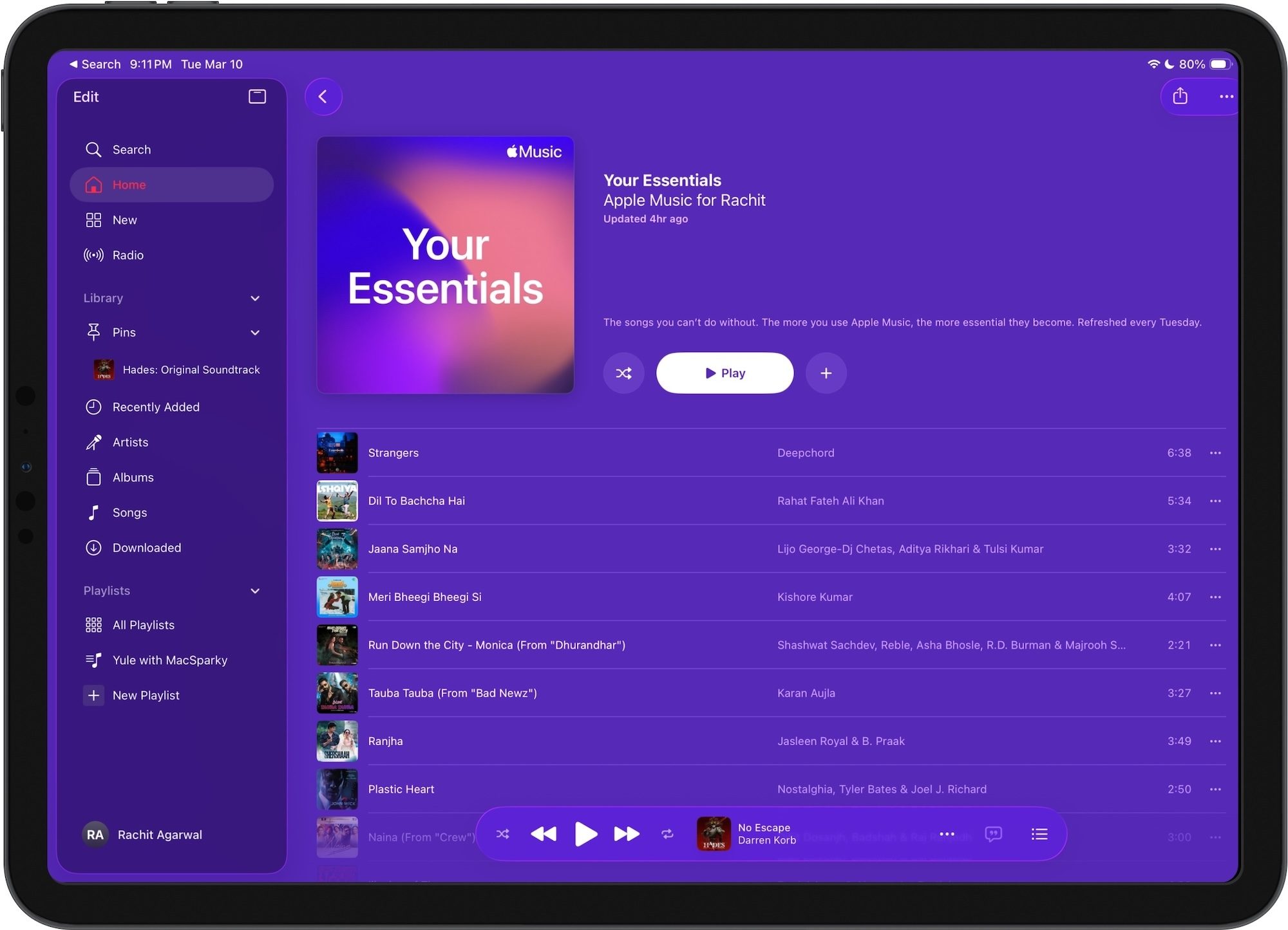 Affichage de l'album Apple Music sur iPad
