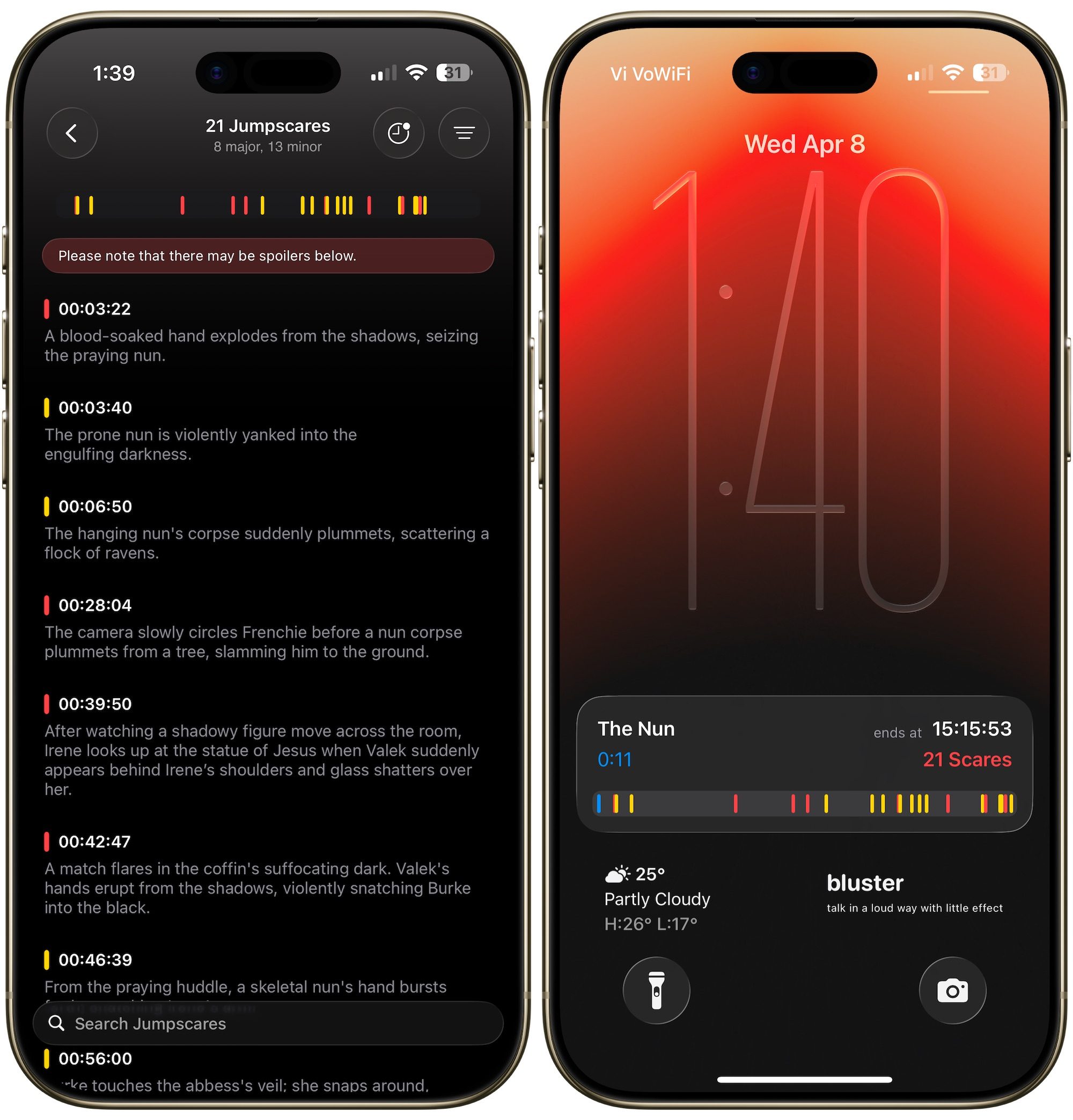 Binge app, moments effrayants, activités en direct