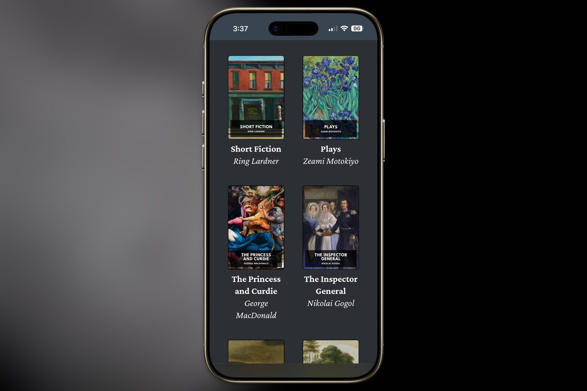 Site Web d'ebooks standard ouvert sur iPhone