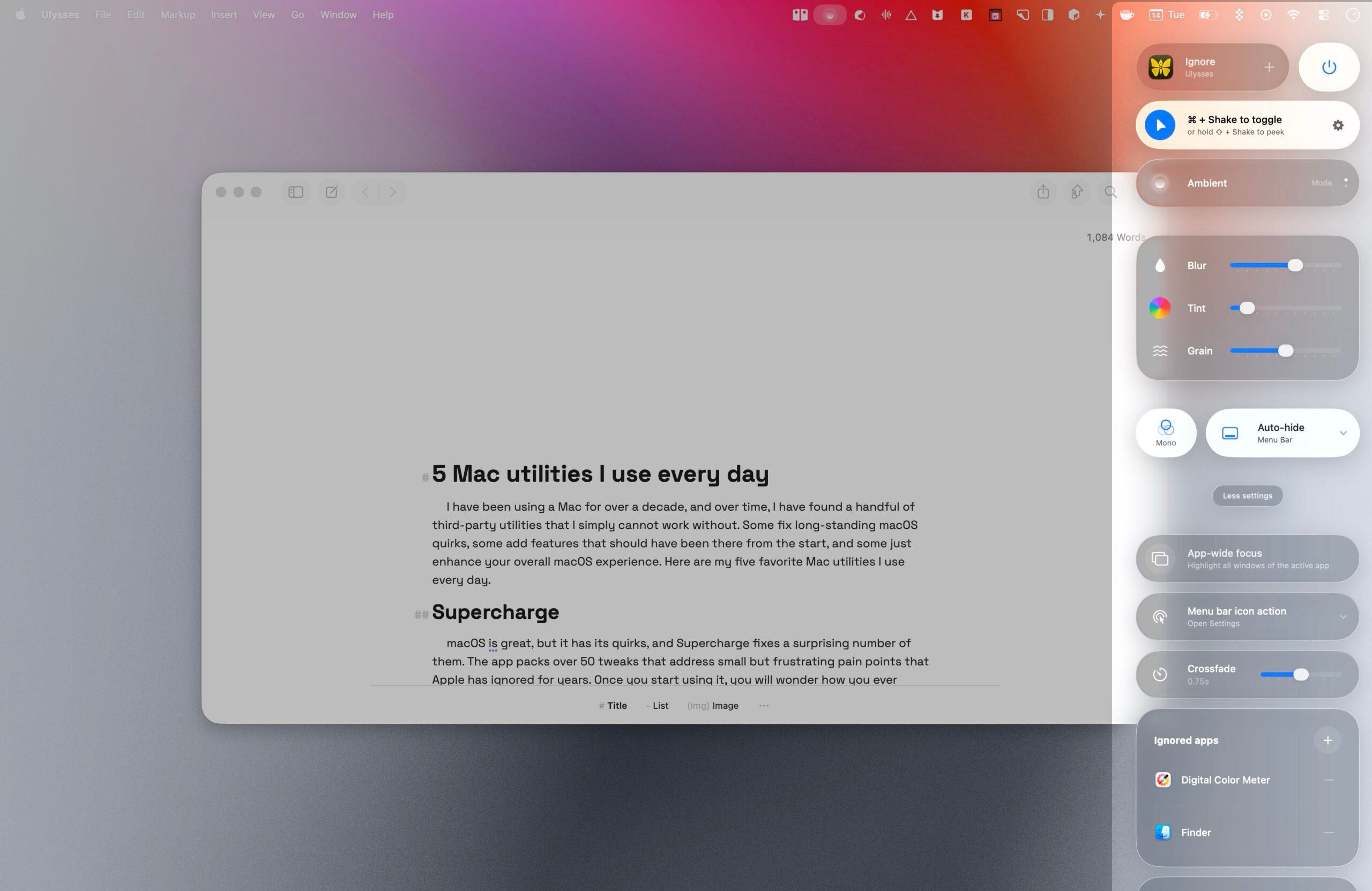 Options de personnalisation de l'application Monocle