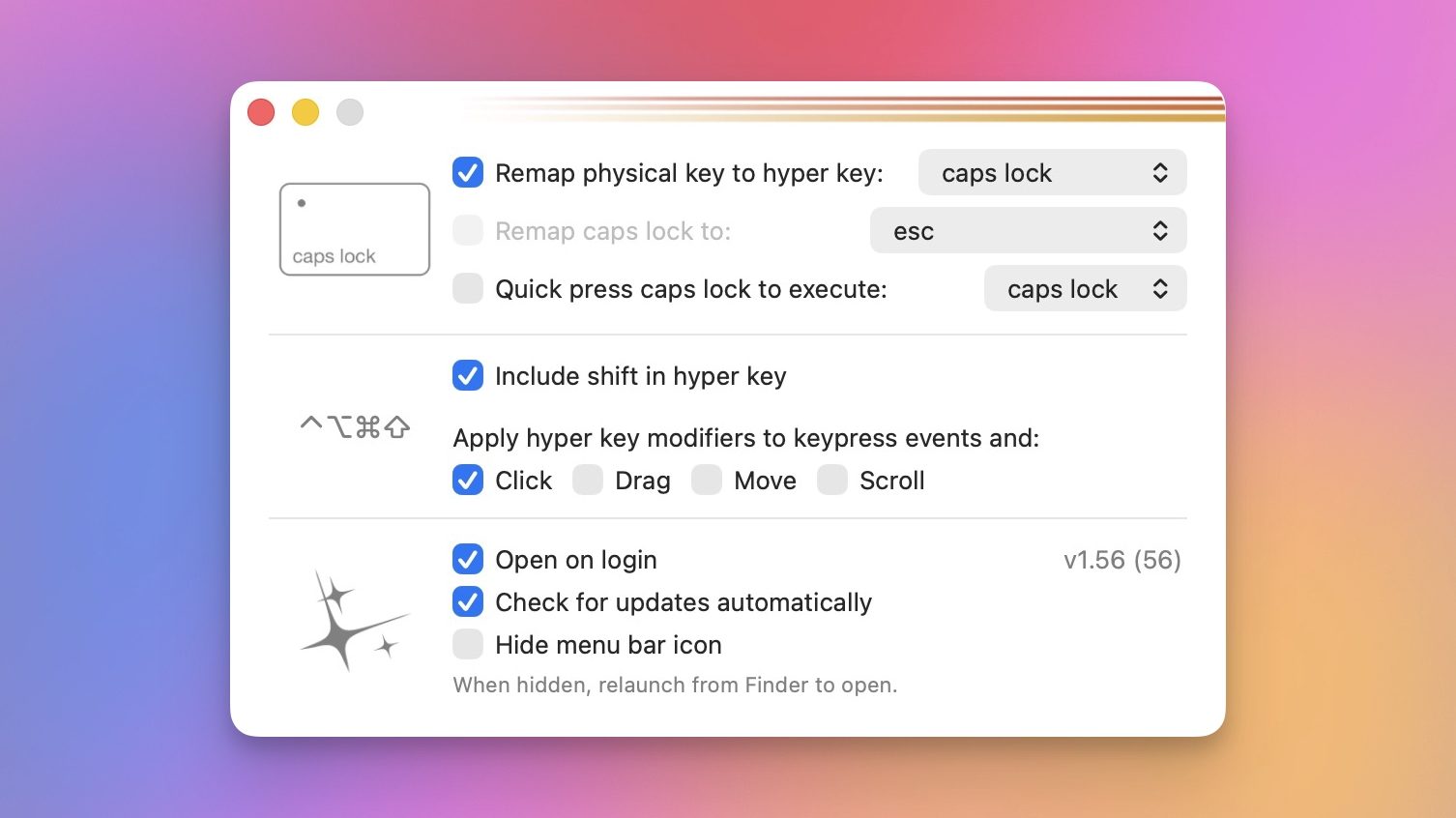 Capture d'écran de la page des paramètres d'hyperkey