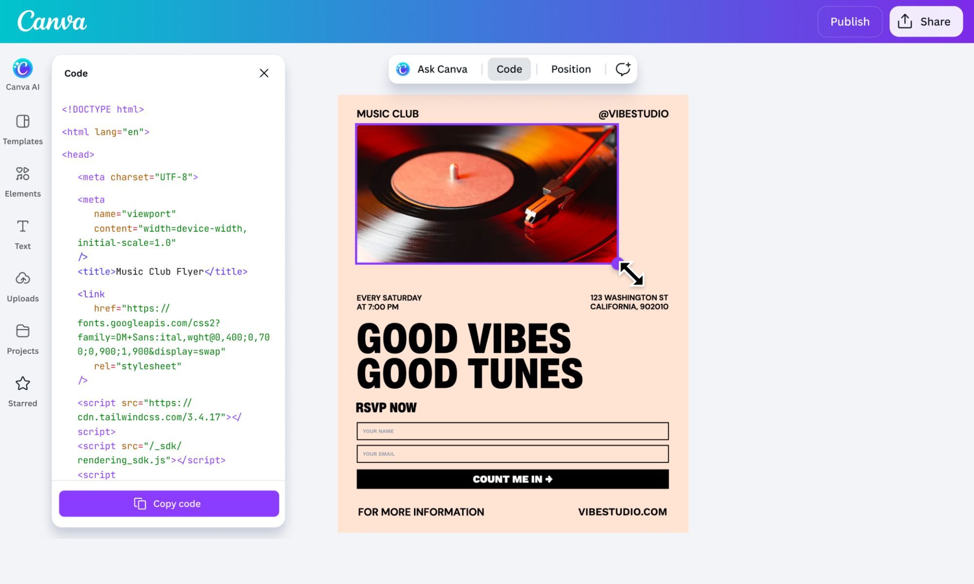 Canva AI 2.0 Édition de code et d'artefacts