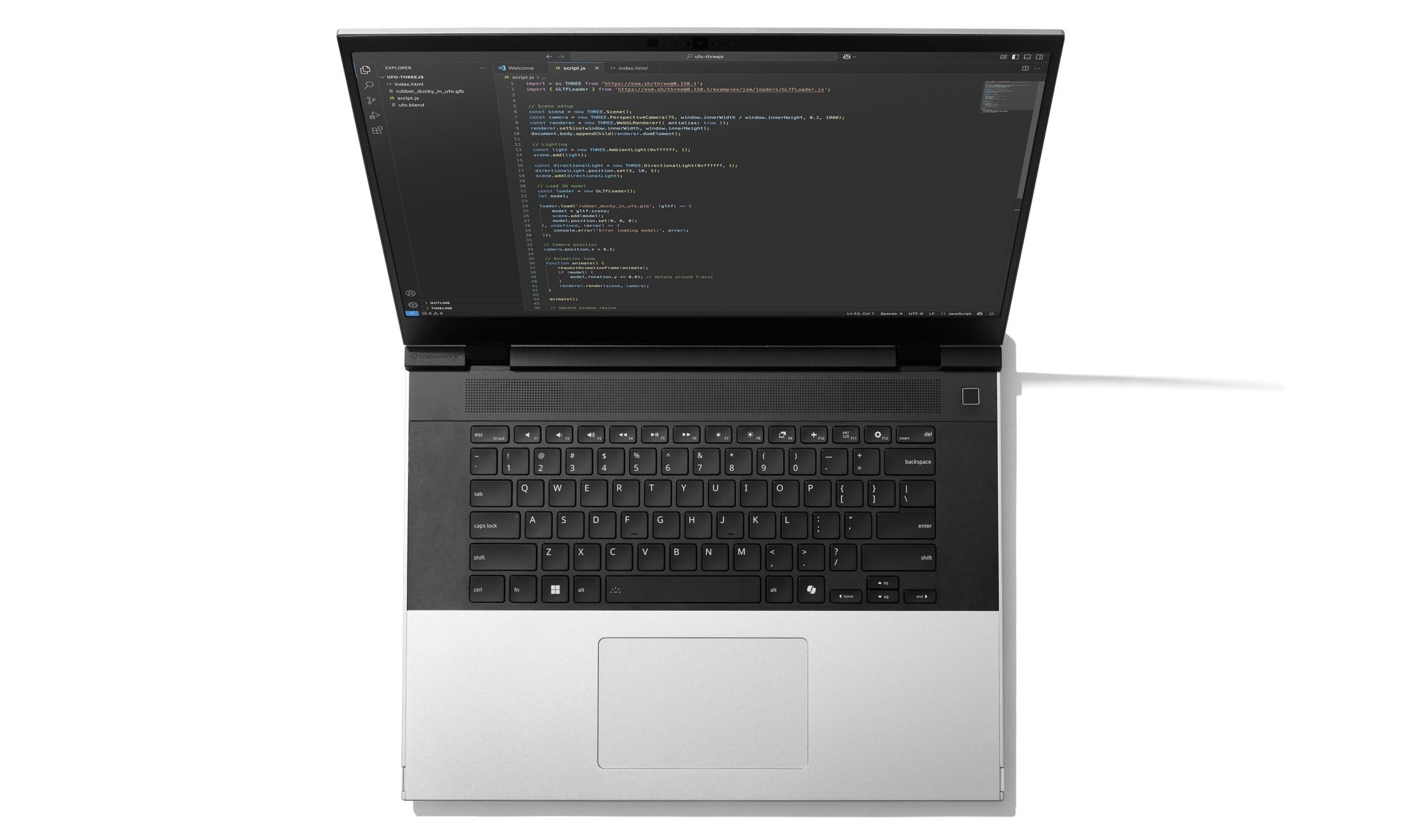 Ordinateur portable Framework 16, vue de haut en bas