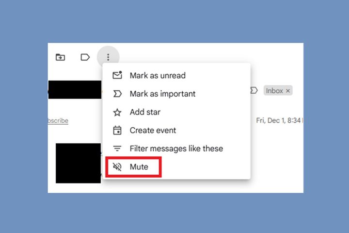 Sélection de l'option Muet dans Gmail pour le Web.