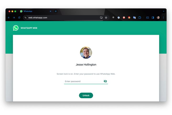 Verrouillage de l'écran Web WhatsApp actif dans Chrome.