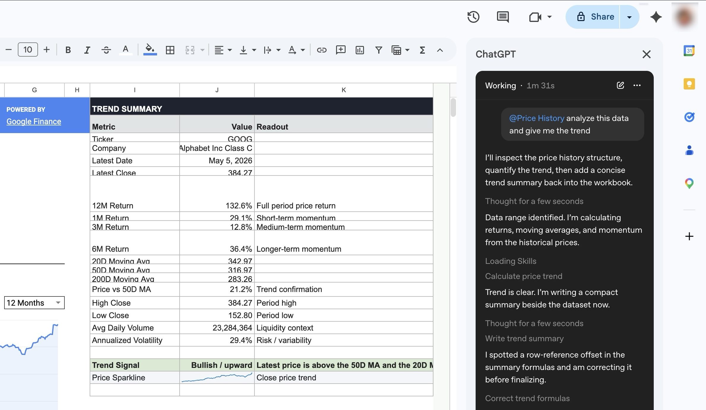 ChatGPT fonctionnant dans Google Sheets