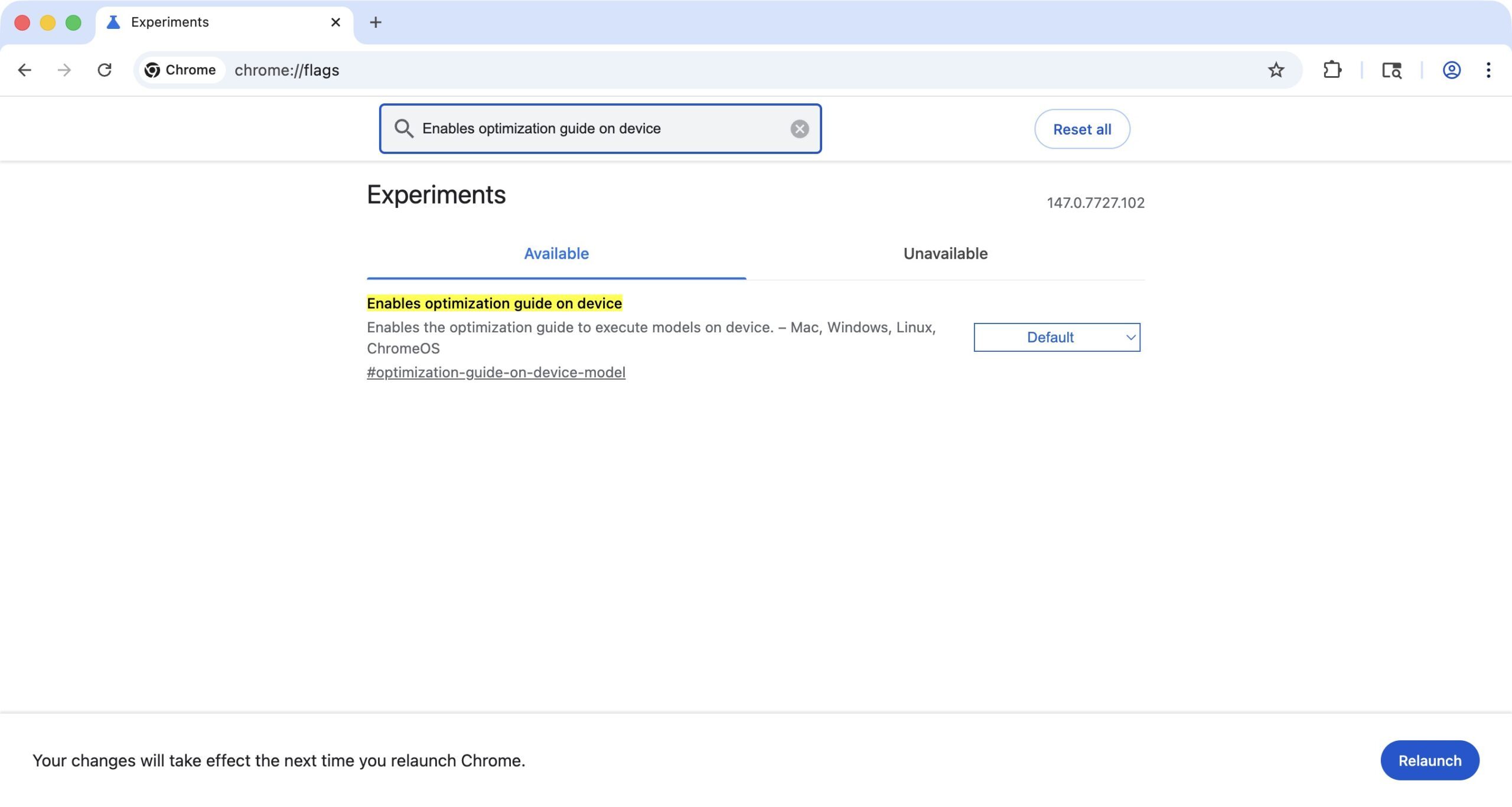 Page des drapeaux de Google Chrome
