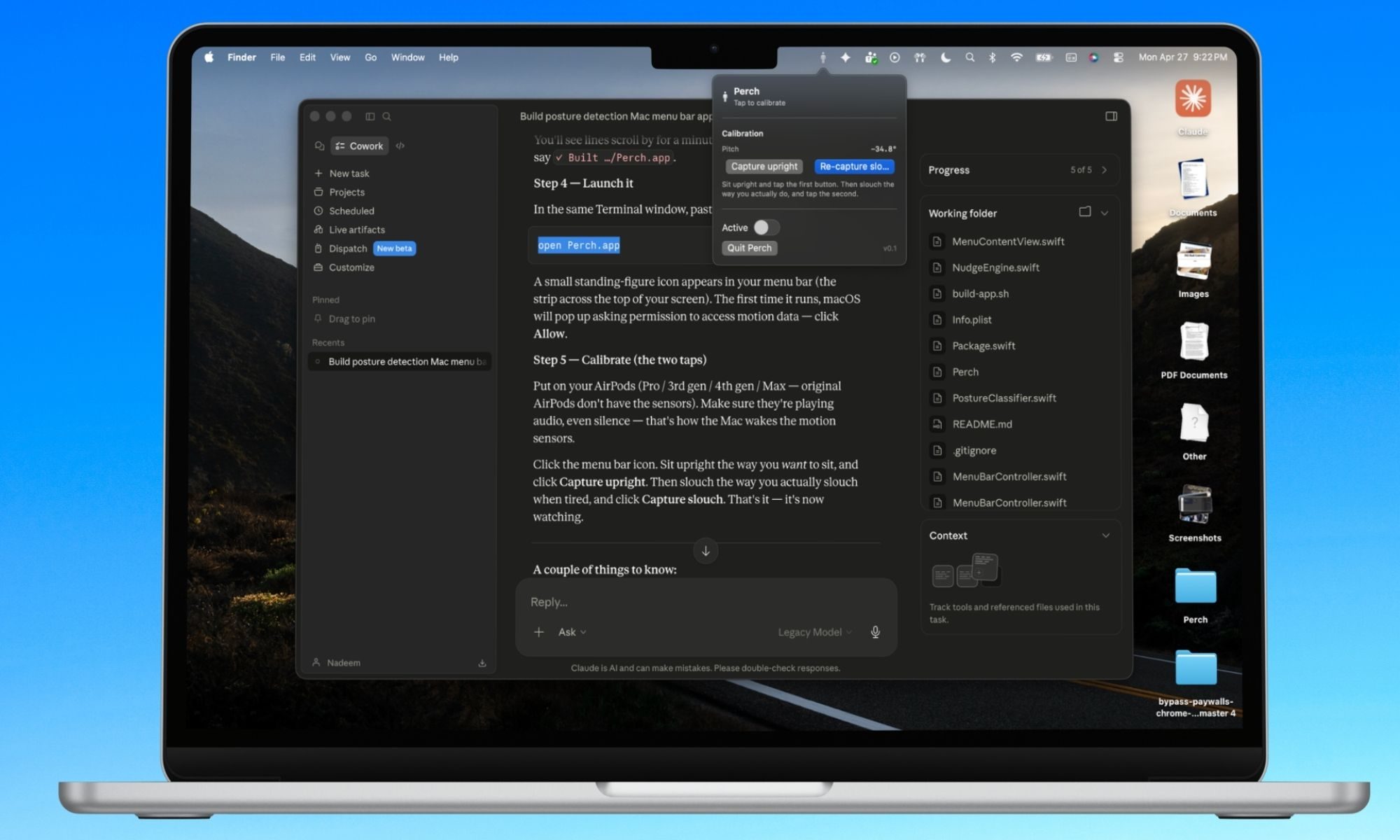 Application de correction de posture pour Mac avec AirPods.