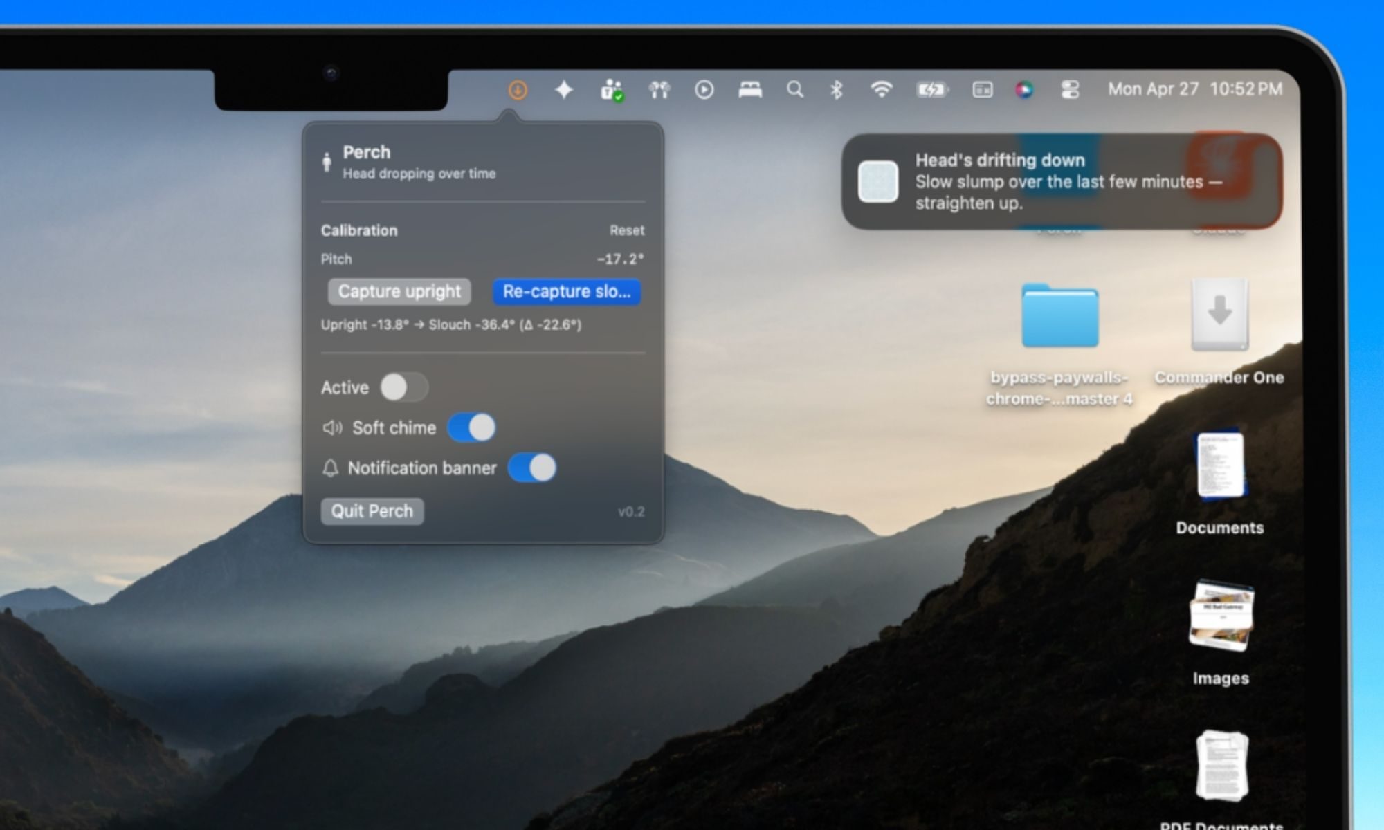 Application de correction de posture pour Mac avec AirPods.