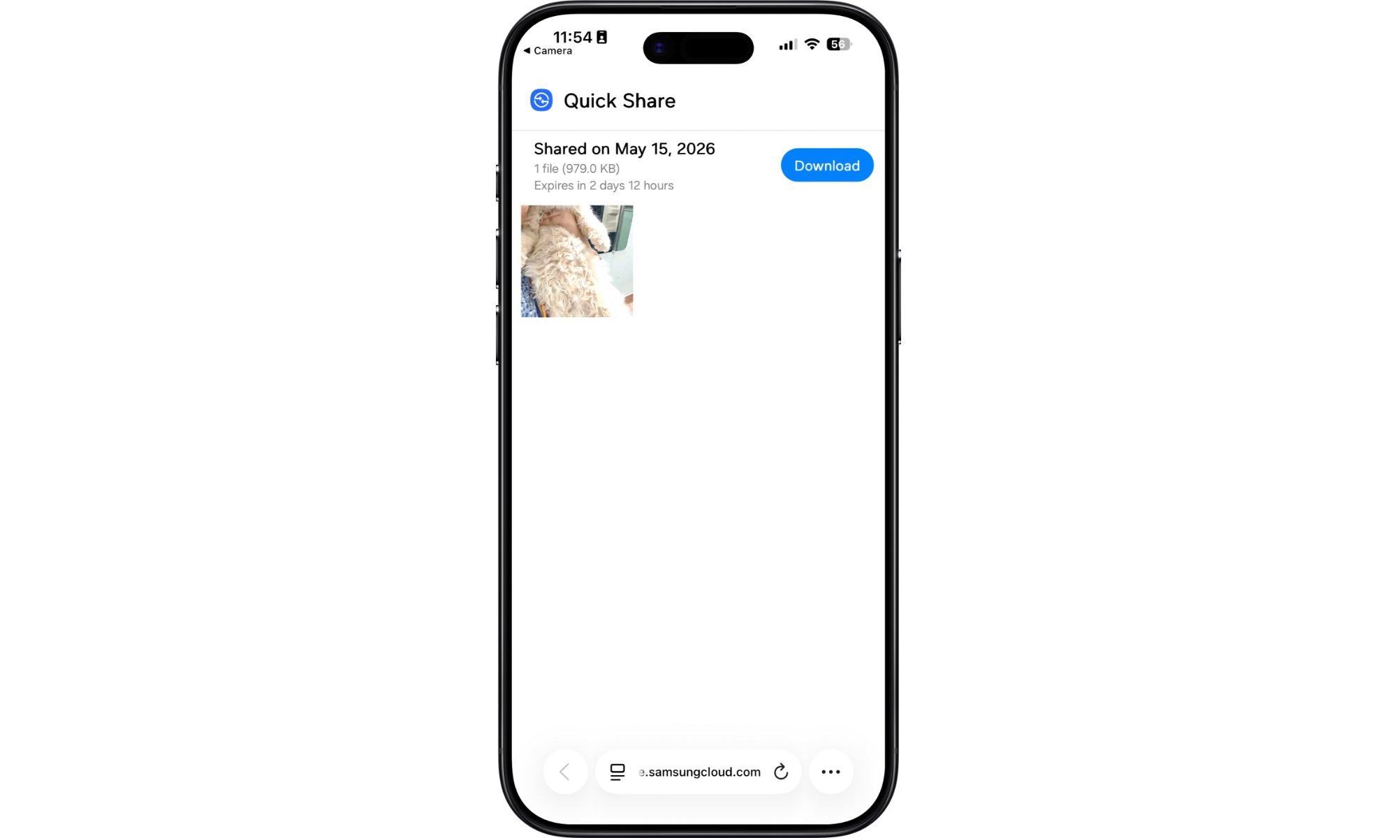 Écran de l'iPhone affichant le fichier de partage rapide