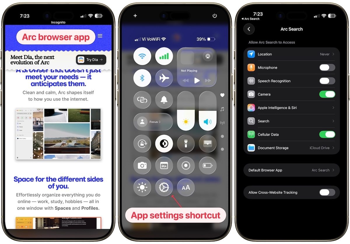 exécution du raccourci des paramètres de l'application