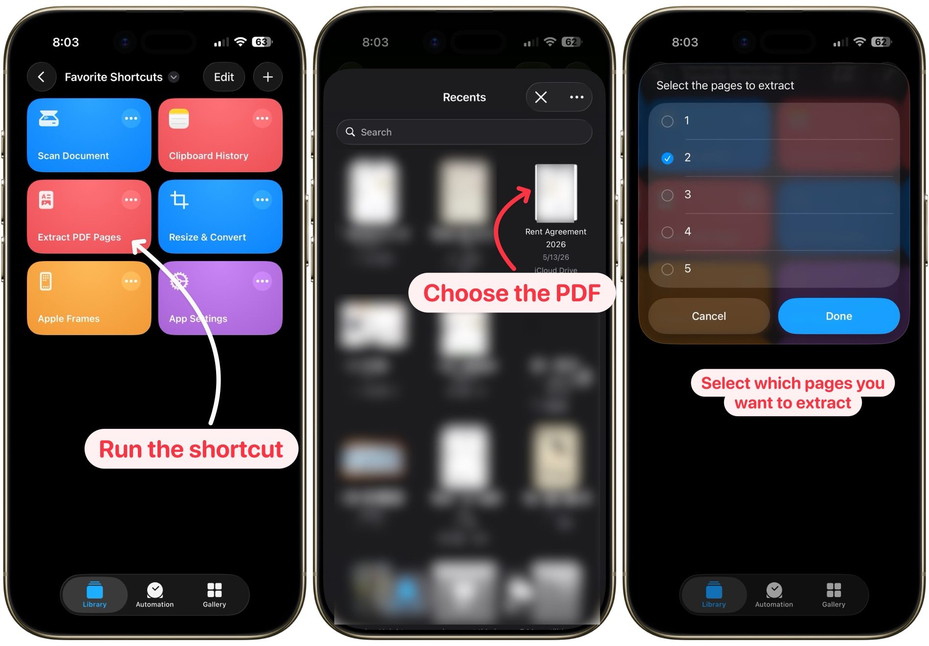 extraire le raccourci pdf sur iPhone
