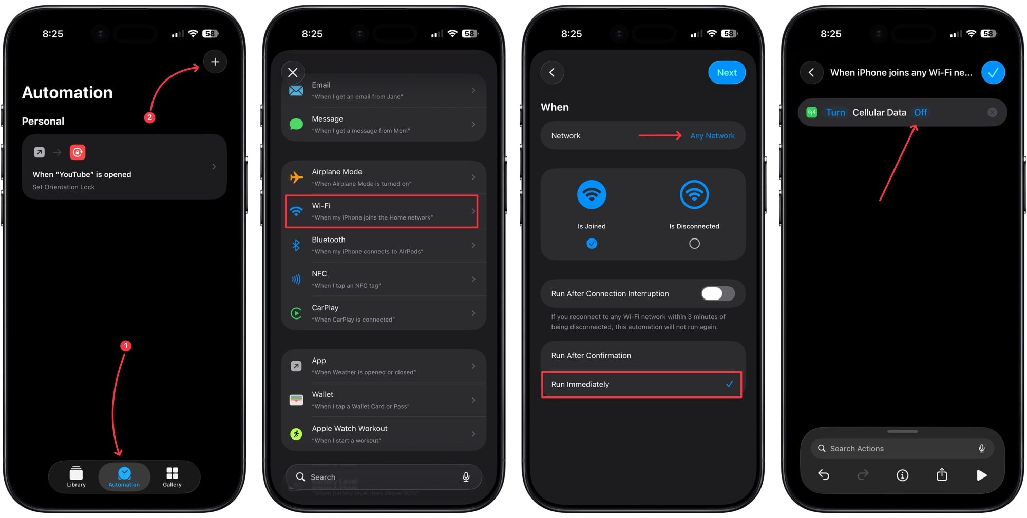 Création d'une automatisation pour désactiver les données mobiles lorsque vous êtes connecté au Wi-Fi