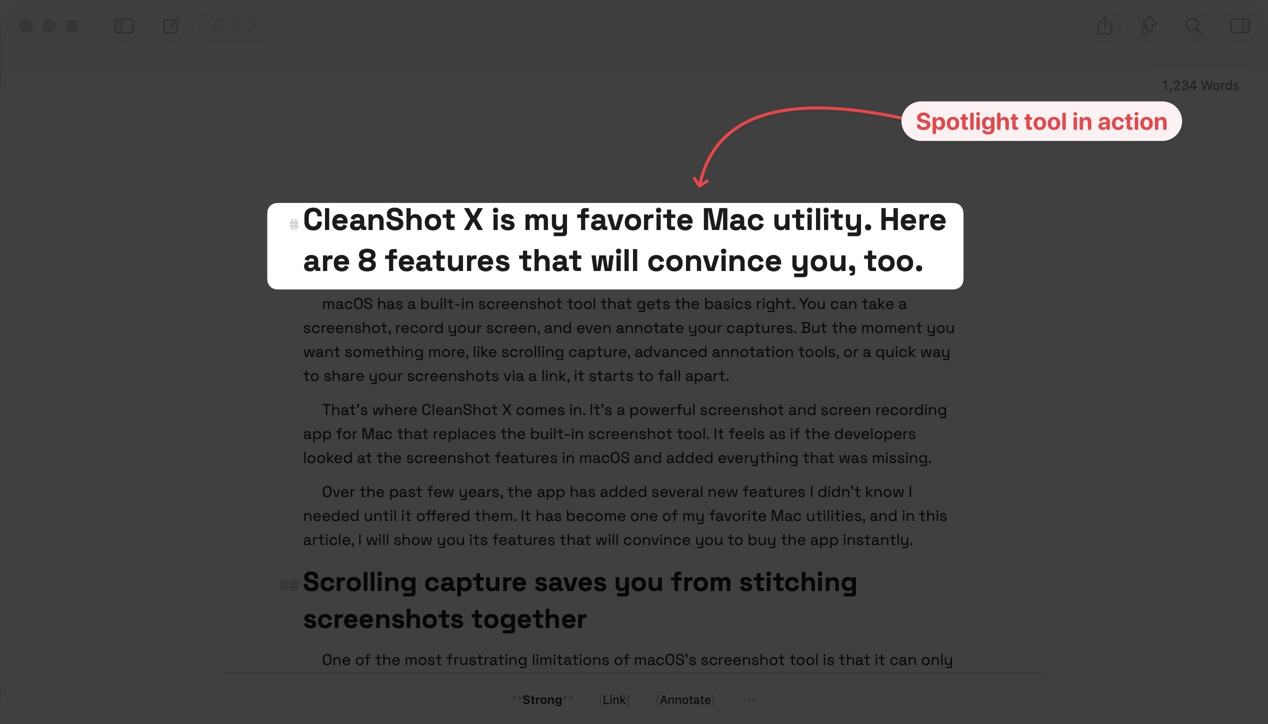 Outil Spotlight CleanShot X en action
