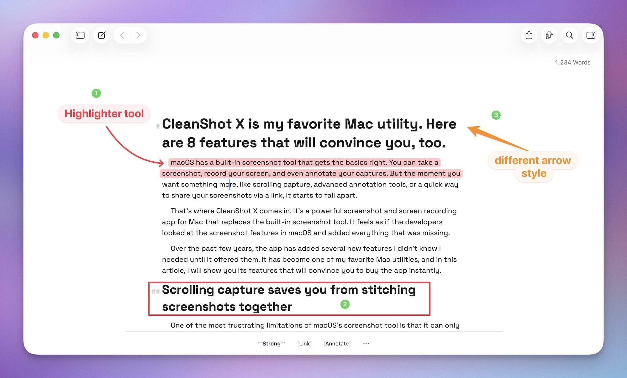 outils d'annotation dans cleanshot x