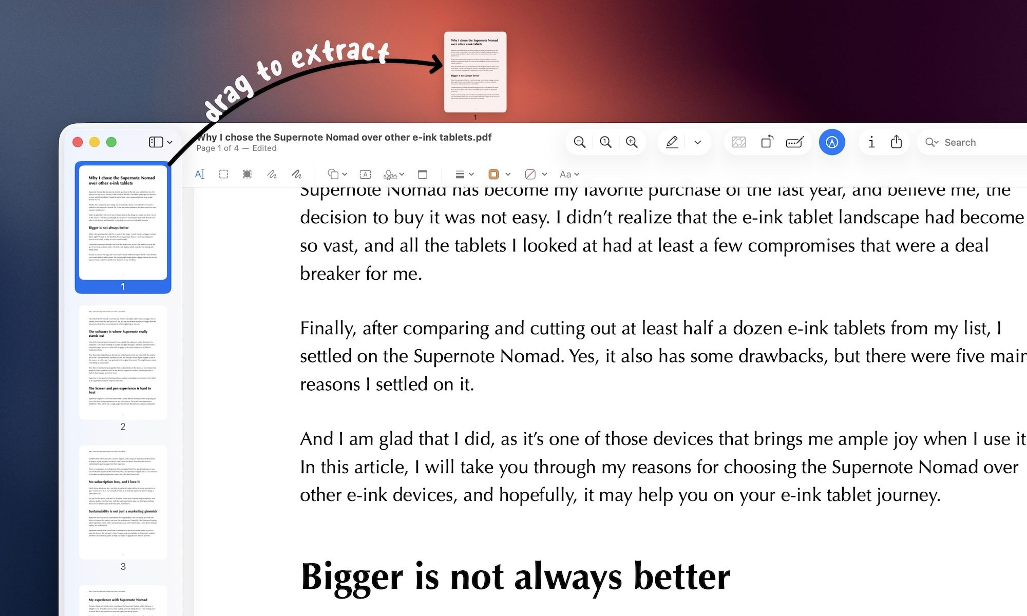 faire glisser une page hors d'un document PDF
