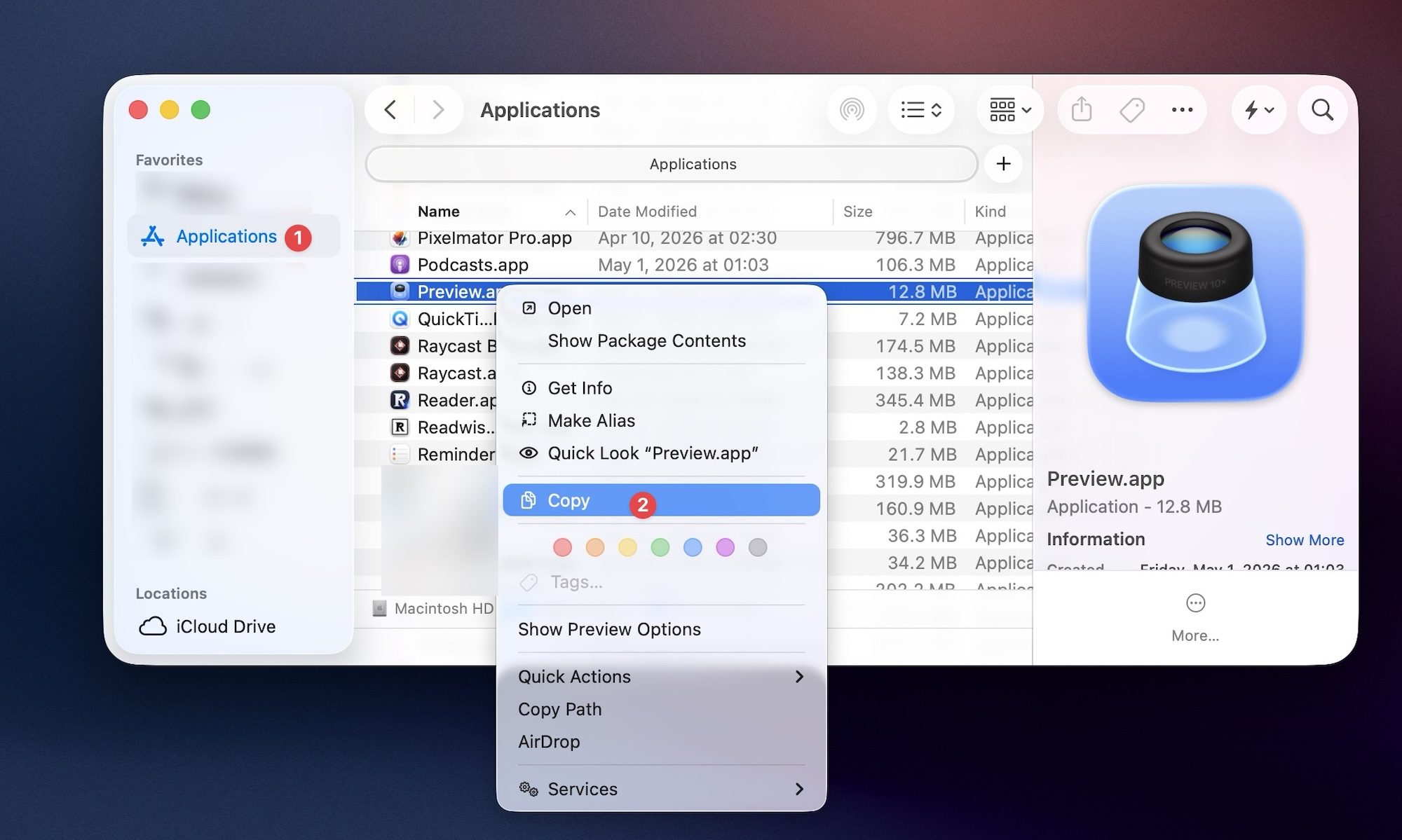 Copier une application dans le Finder