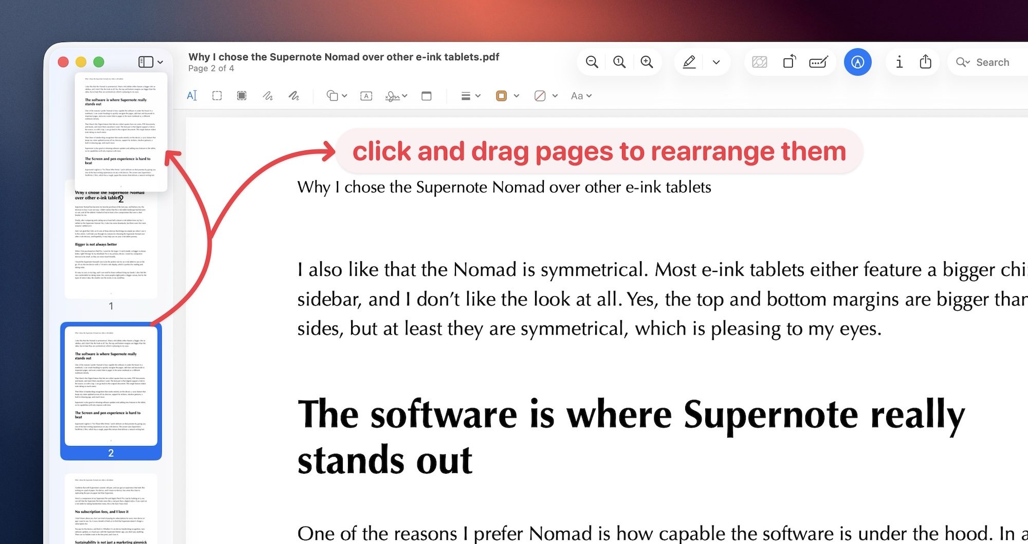 réorganiser les pages PDF dans l'application Mac Preview