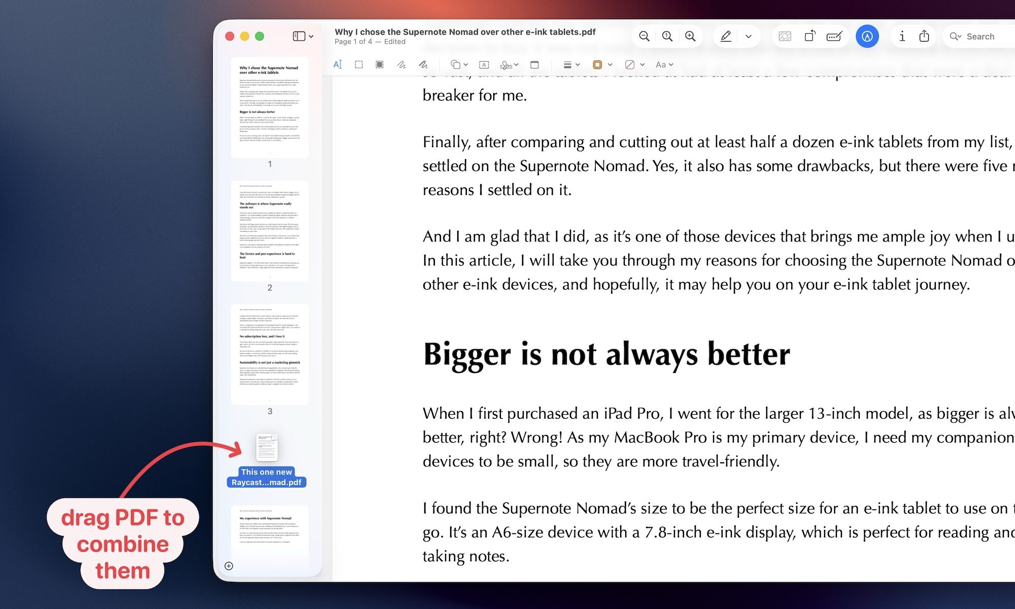 Combinaison de PDF à l'aide de l'application Aperçu sur Mac