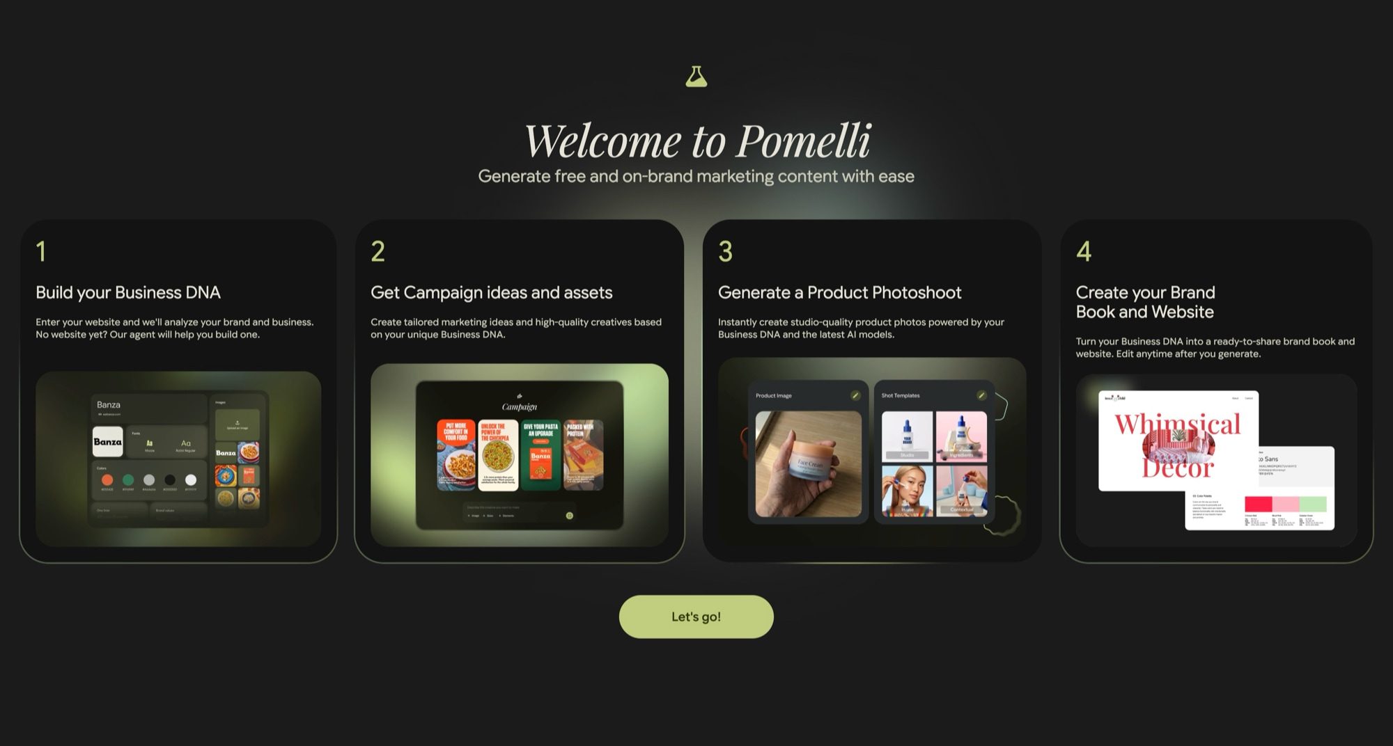 Écran de bienvenue Pomelli