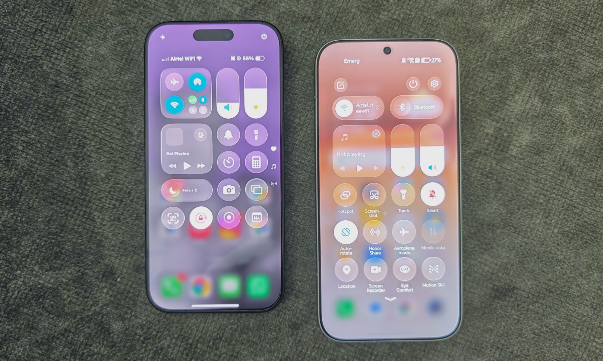 Image montrant la similitude de conception de l'interface utilisateur entre l'iPhone 16 Pro et le Honor 600 Pro.