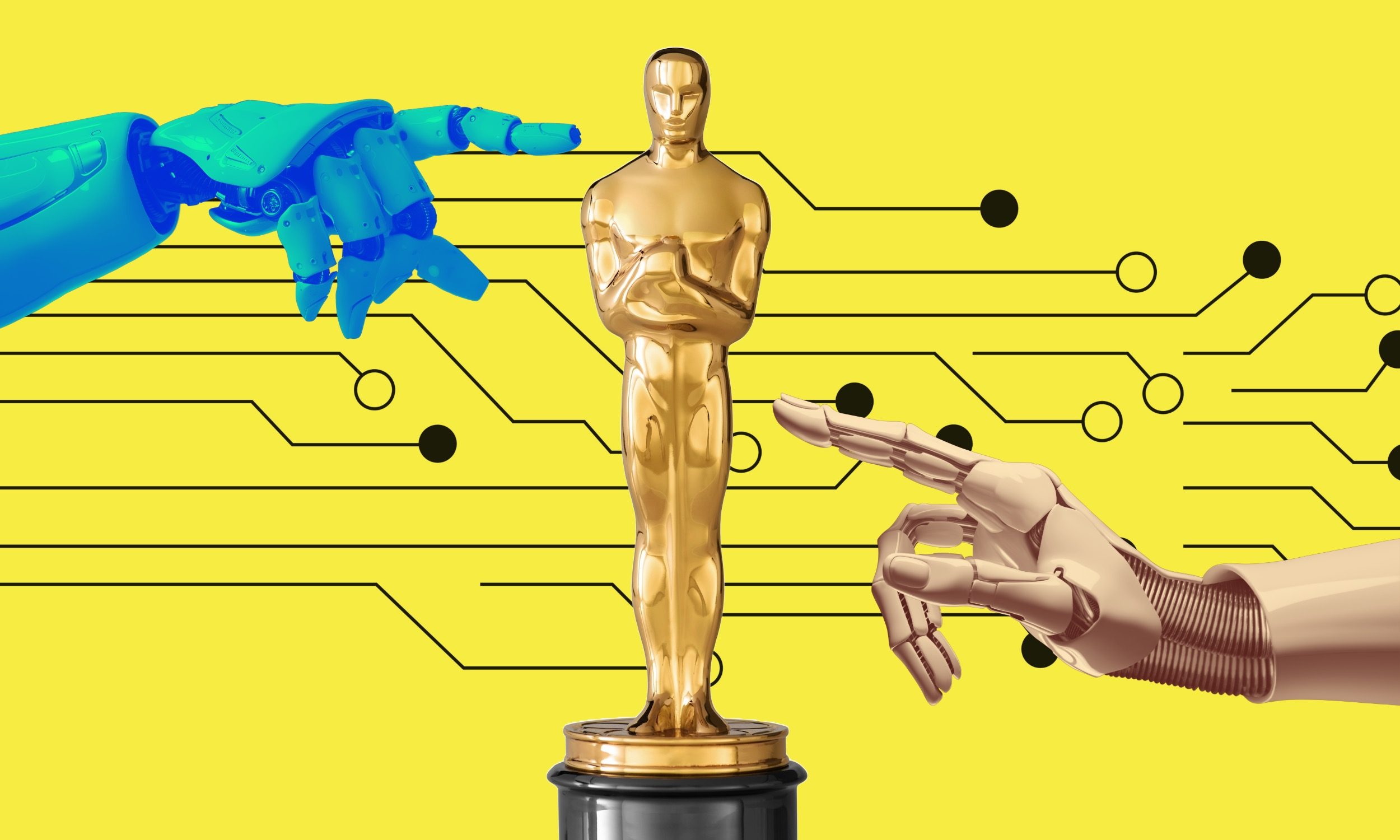 Des robots touchant un Oscar.