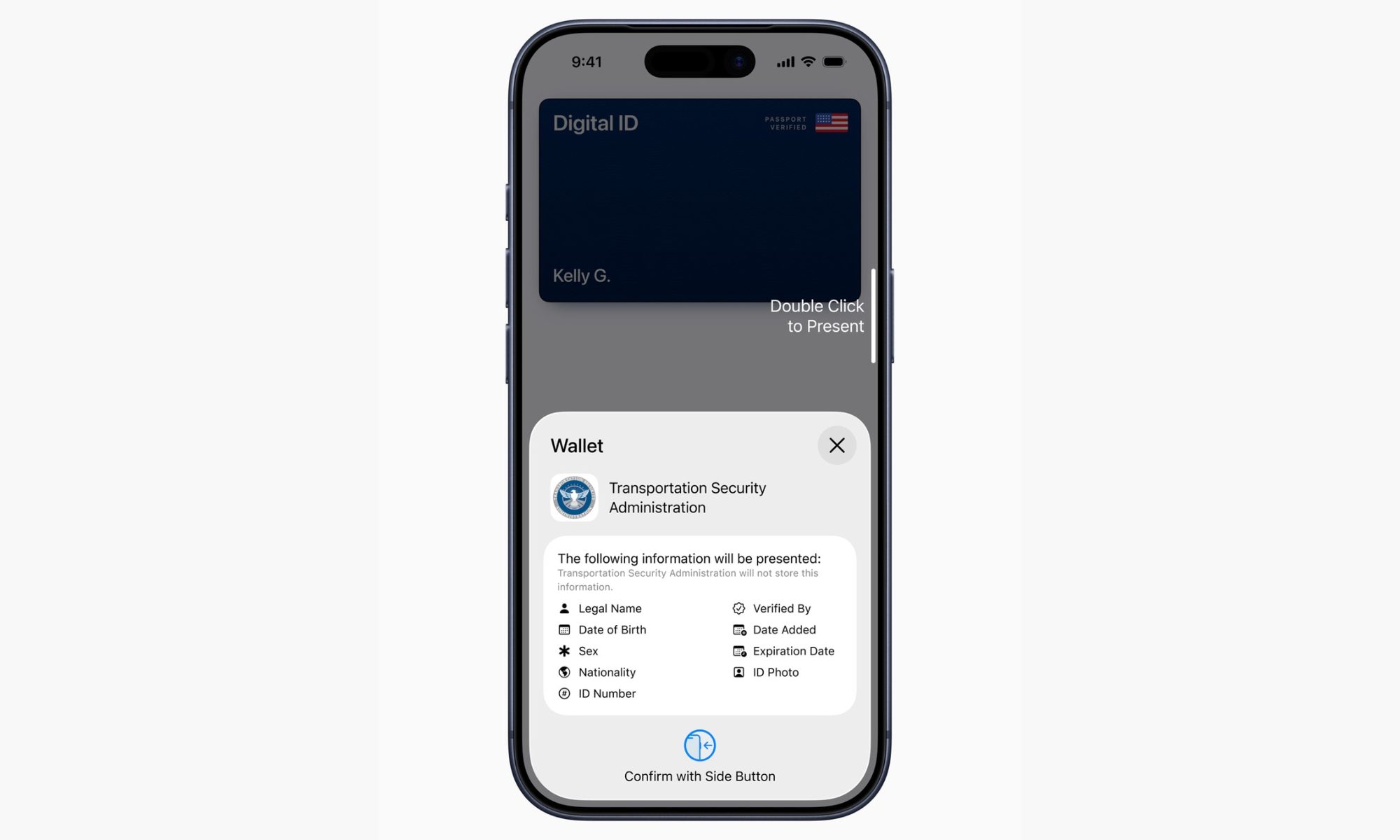 Capture d'écran de l'écran de confirmation qui permet aux utilisateurs de partager les détails de leur identification numérique.