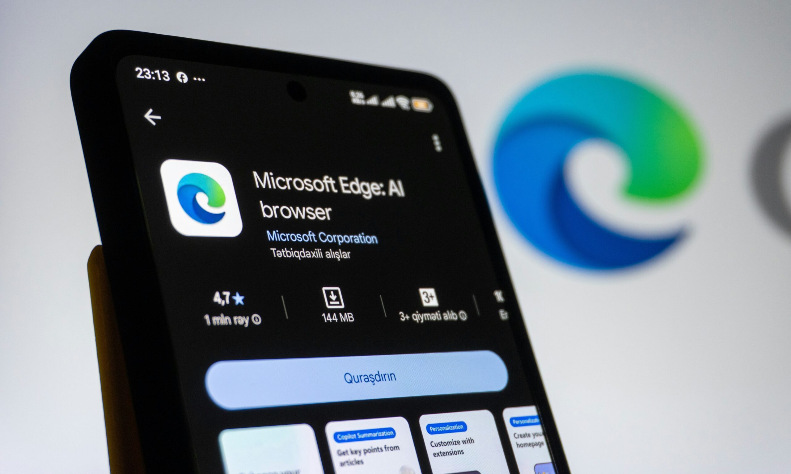 Microsoft Edge sur un téléphone