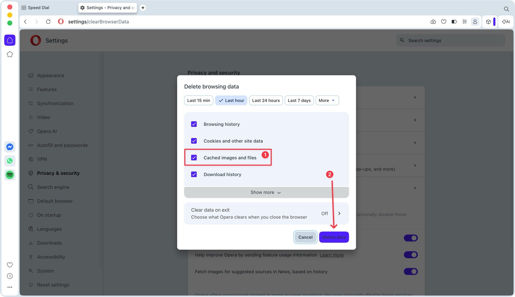 Supprimer le cache dans Opera