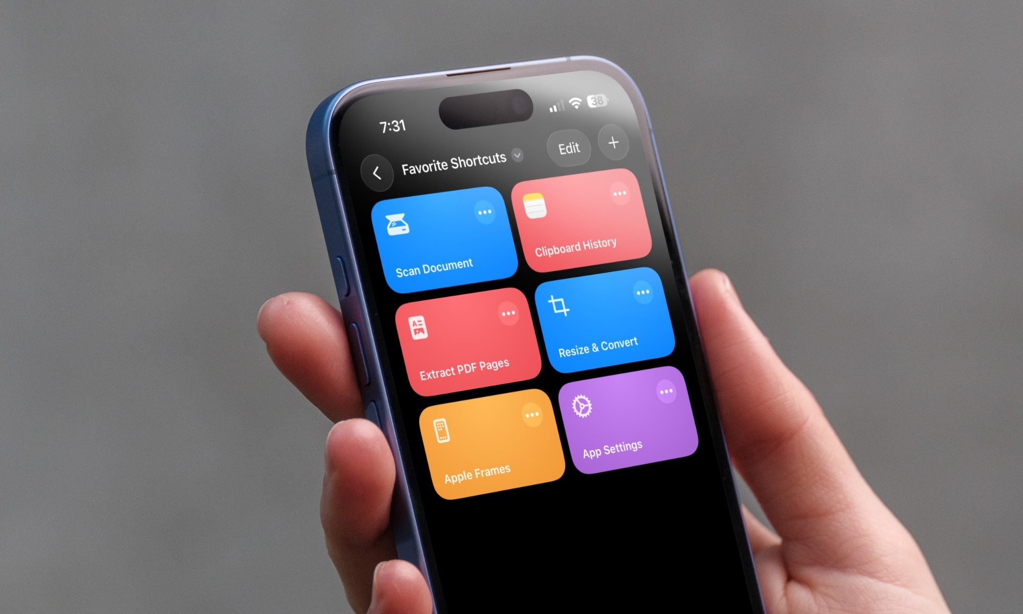 iPhone affichant l'application de raccourcis
