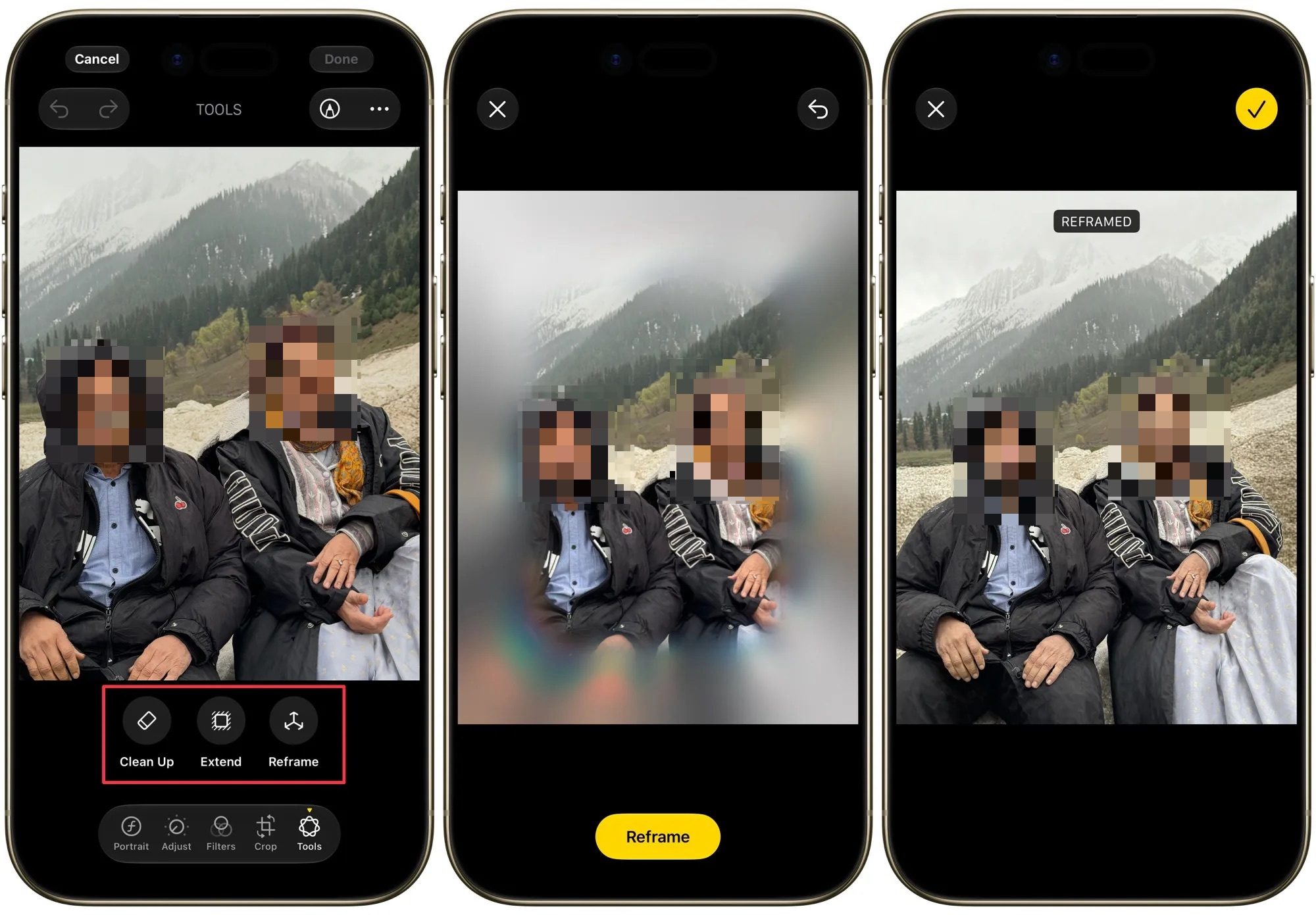 Outil de recadrage de l'application Photos en action
