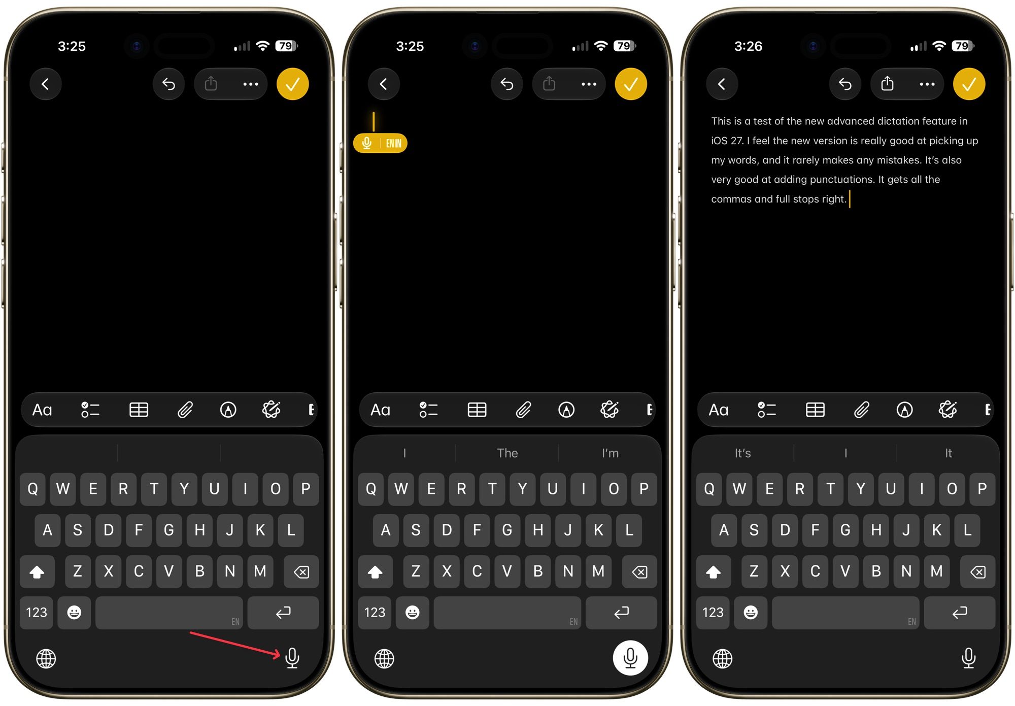 Fonctionnalité de dictée avancée en action sur iPhone sous iOS 27
