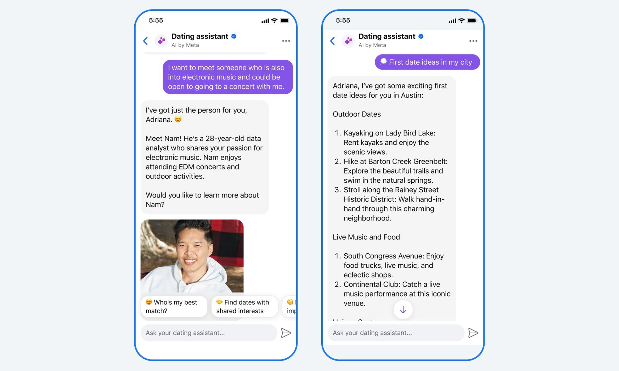 Chat IA sur Facebook Dating.