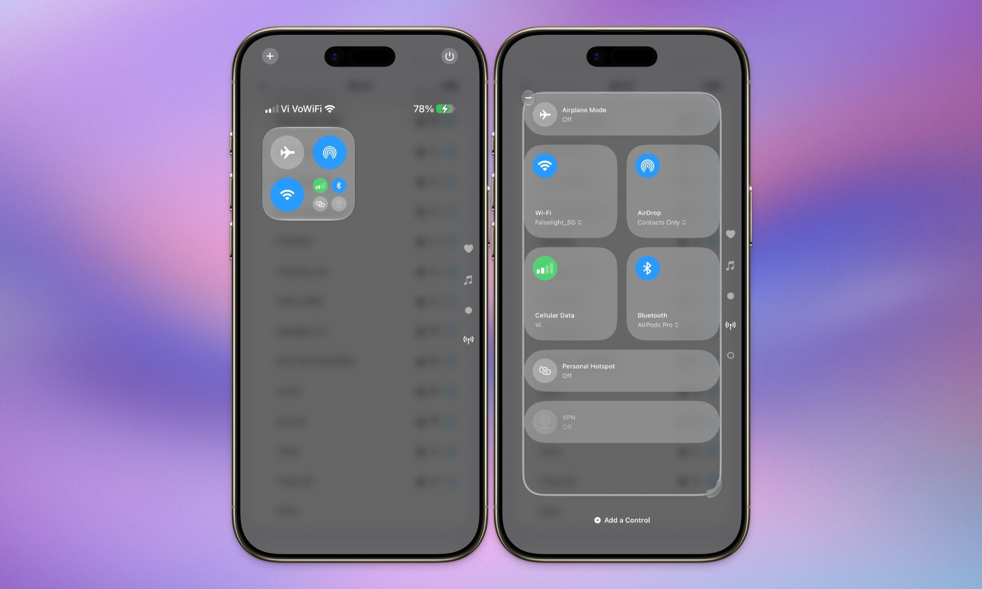Tailles originales des widgets de connectivité dans iOS 26