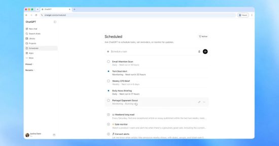 La nouvelle page Planifiée de ChatGPT regroupe toutes vos tâches automatisées au même endroit