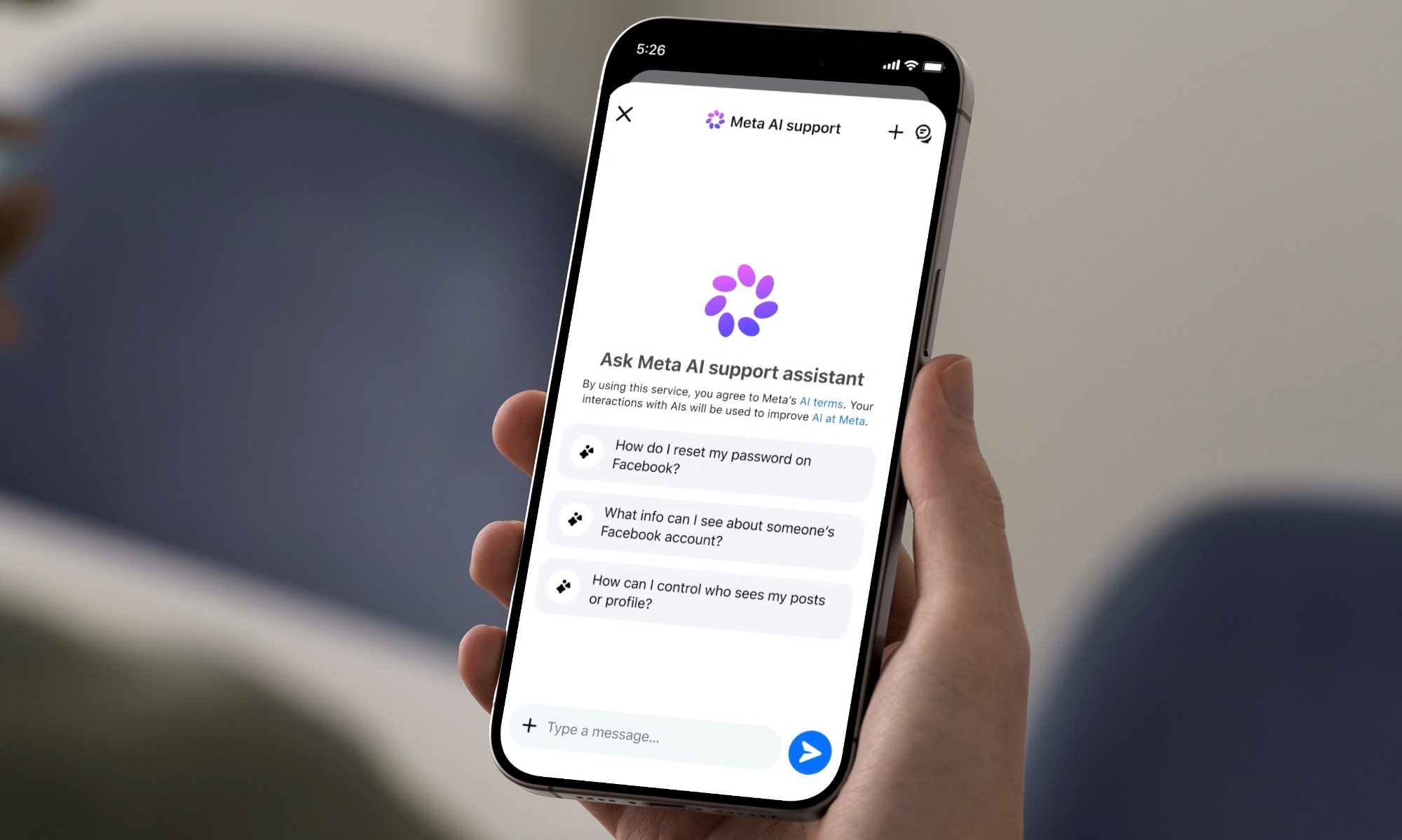 iPhone affichant l'assistant de support Meta AI