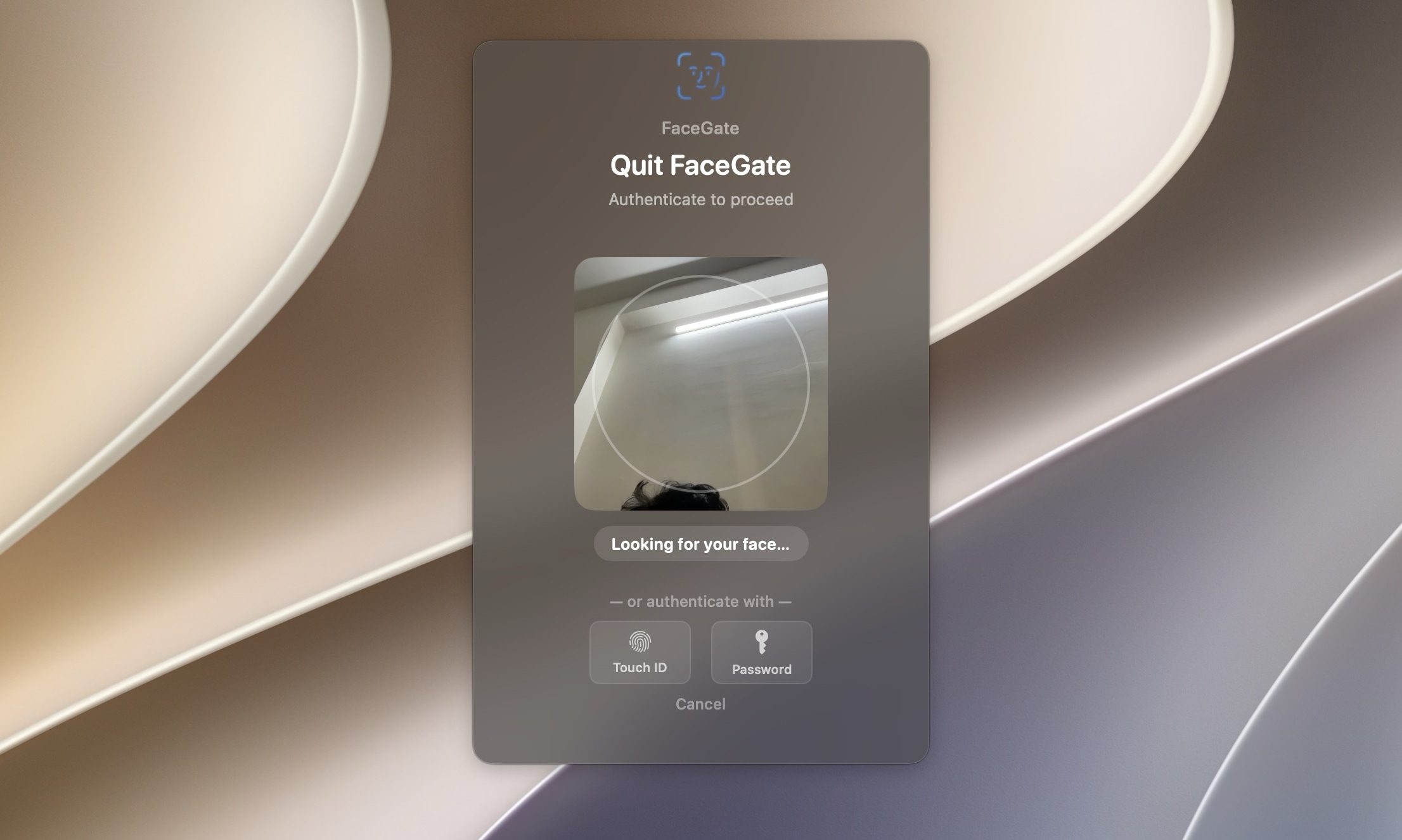 FaceGate demande une authentification avant de quitter