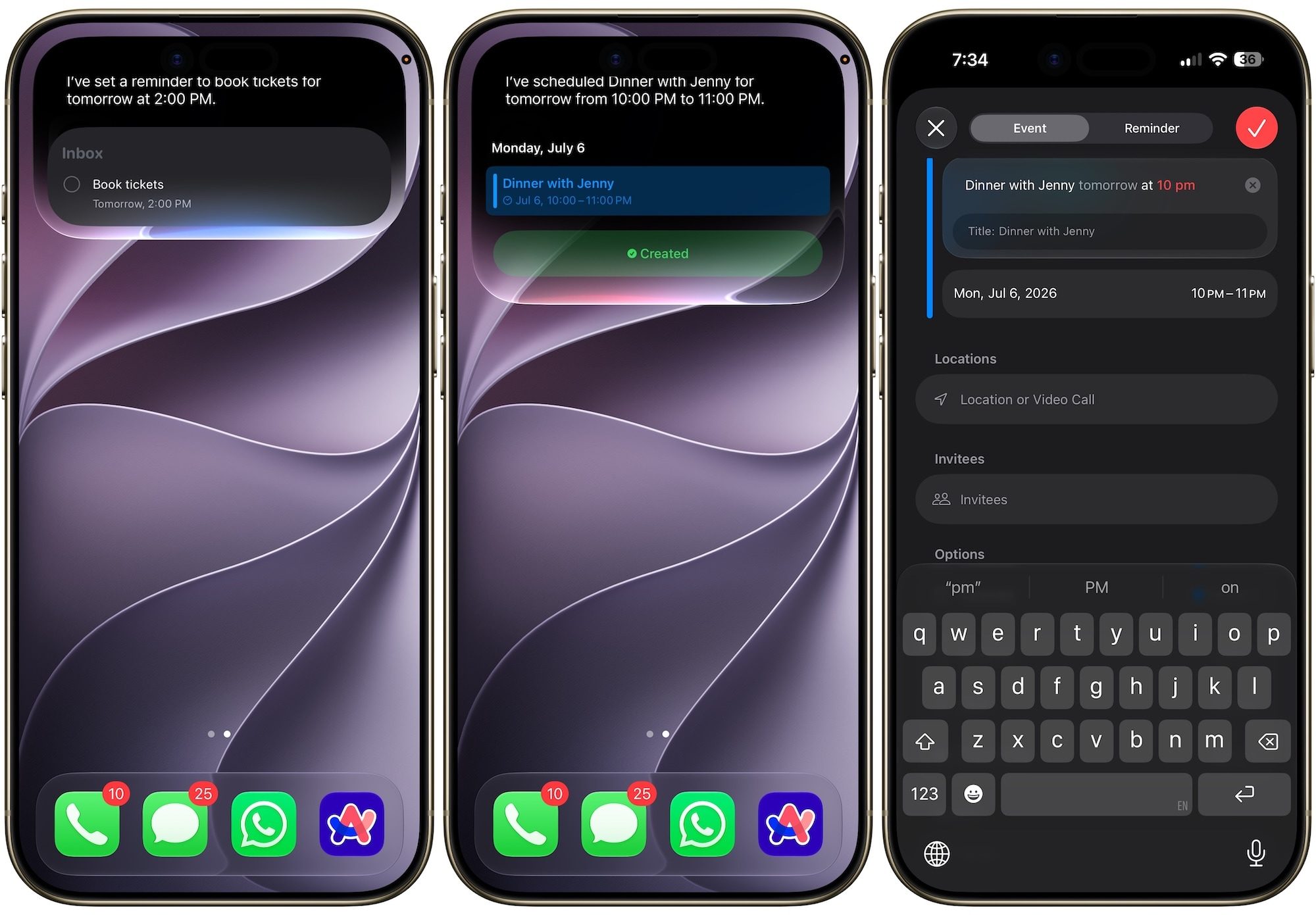 Création de rappels et d'événements en langage naturel Siri AI