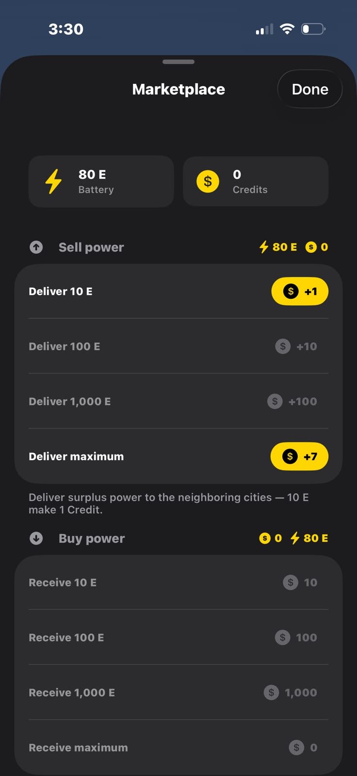Capture d'écran de l'application LightsOn