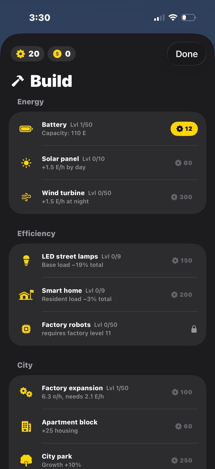 Capture d'écran de l'application LightsOn