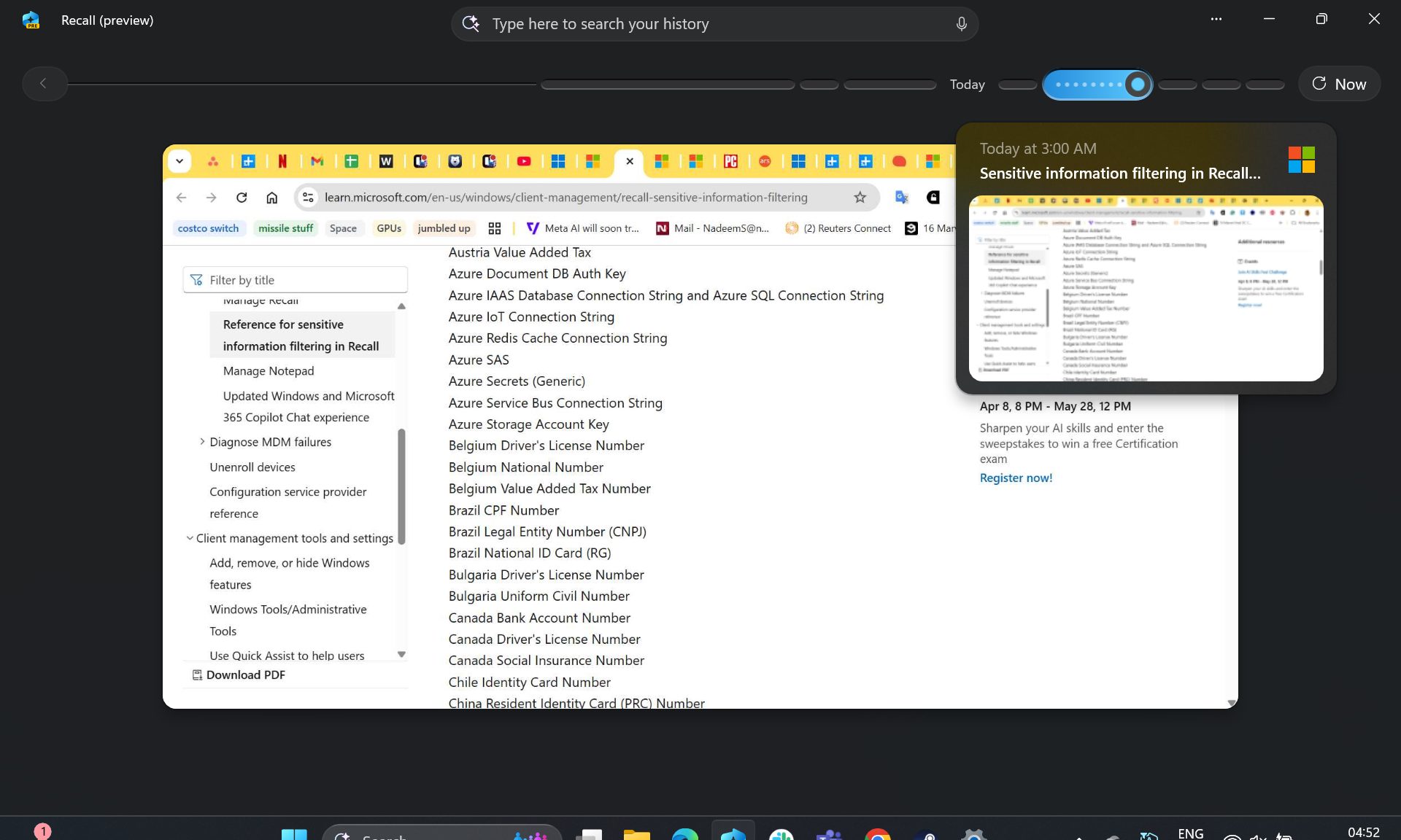 Instantané du rappel de Windows 11.