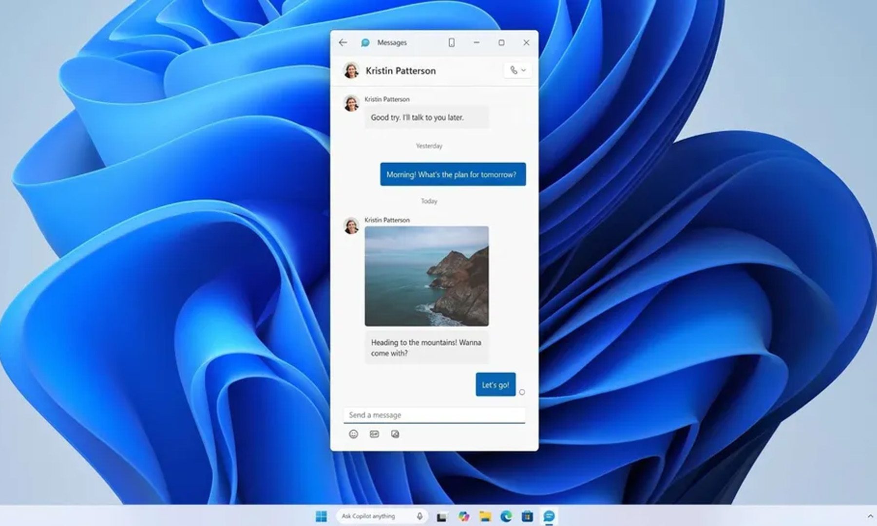 Maquette de ce à quoi ressemblera la nouvelle application de messages Windows 11