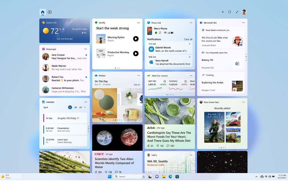 Widgets Windows 11 illustrés dans une capture d’écran.