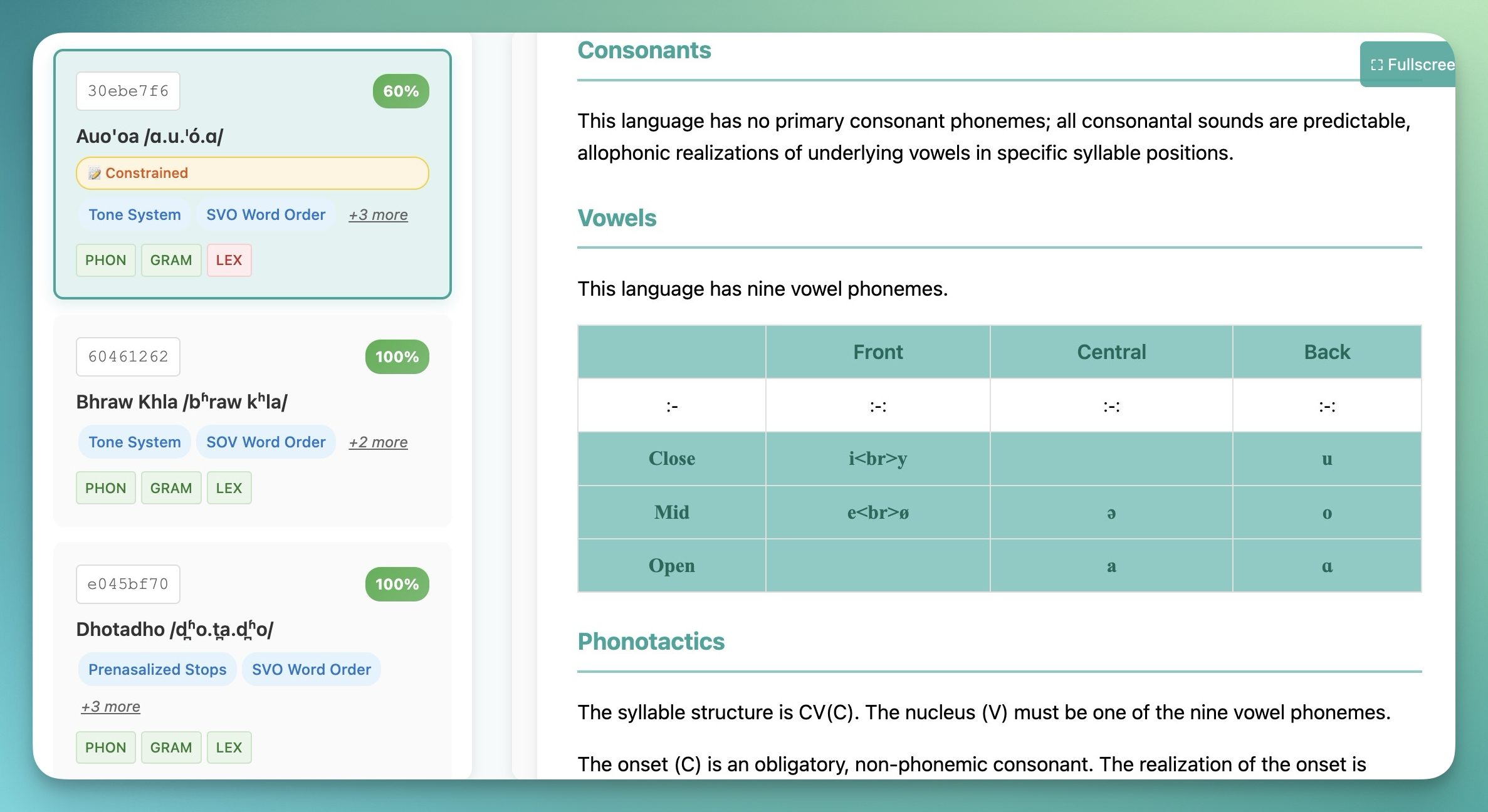 règles de langue dans ConlangCrafter