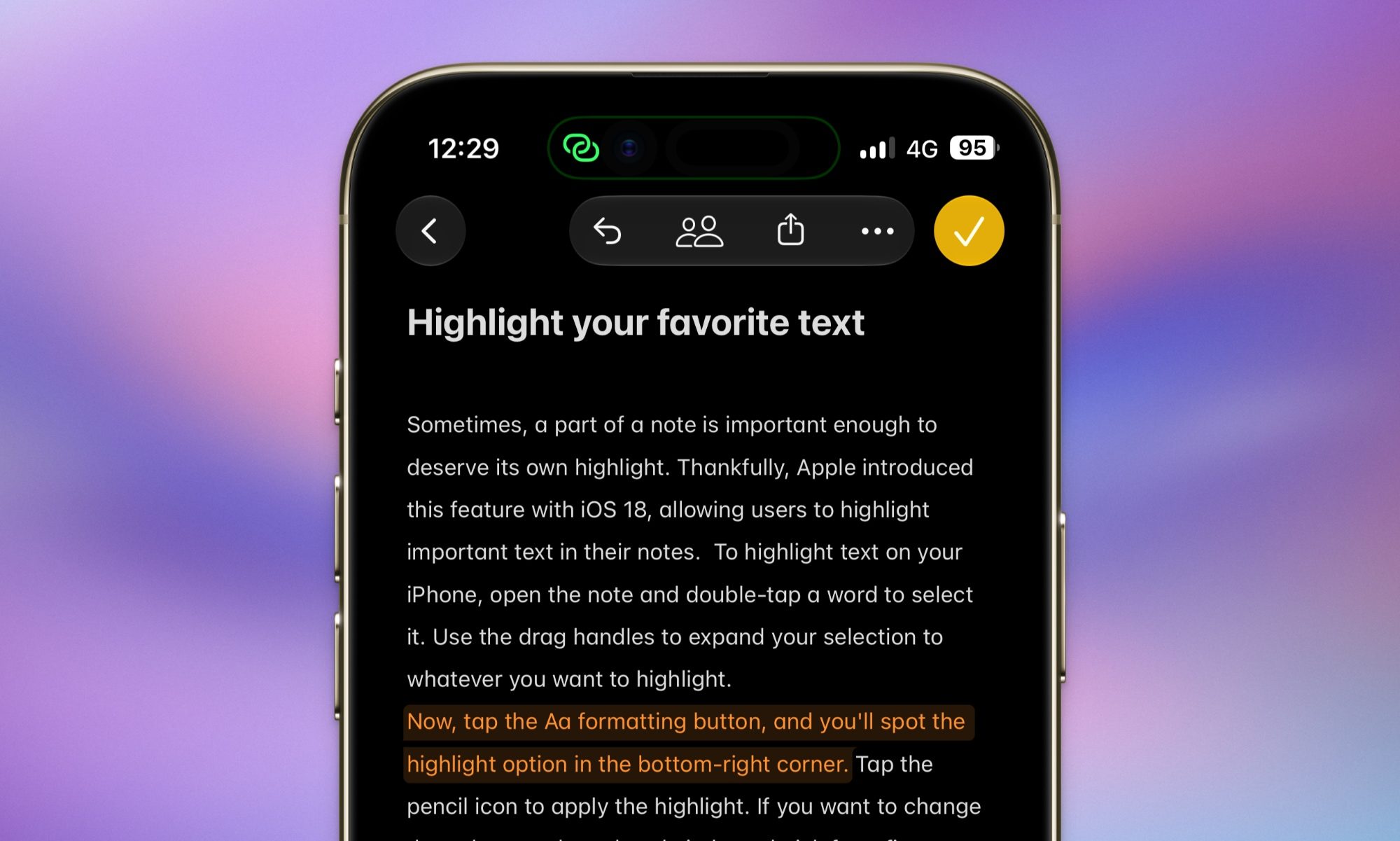 Apple Notes met en évidence la fonctionnalité en action