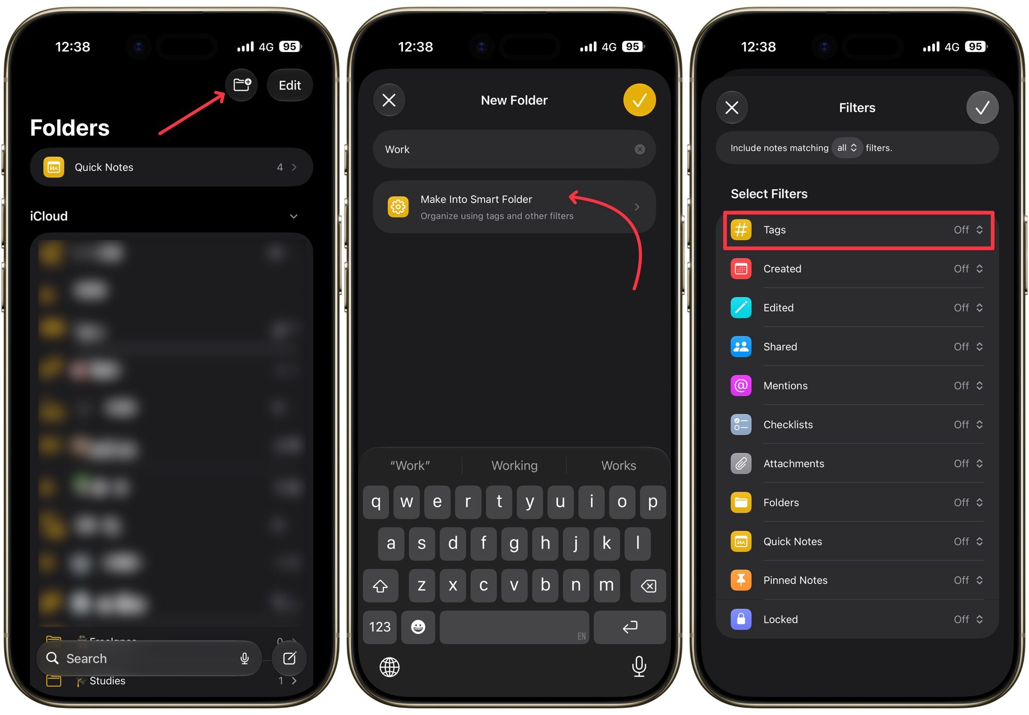 Création d'un dossier intelligent dans Apple Notes