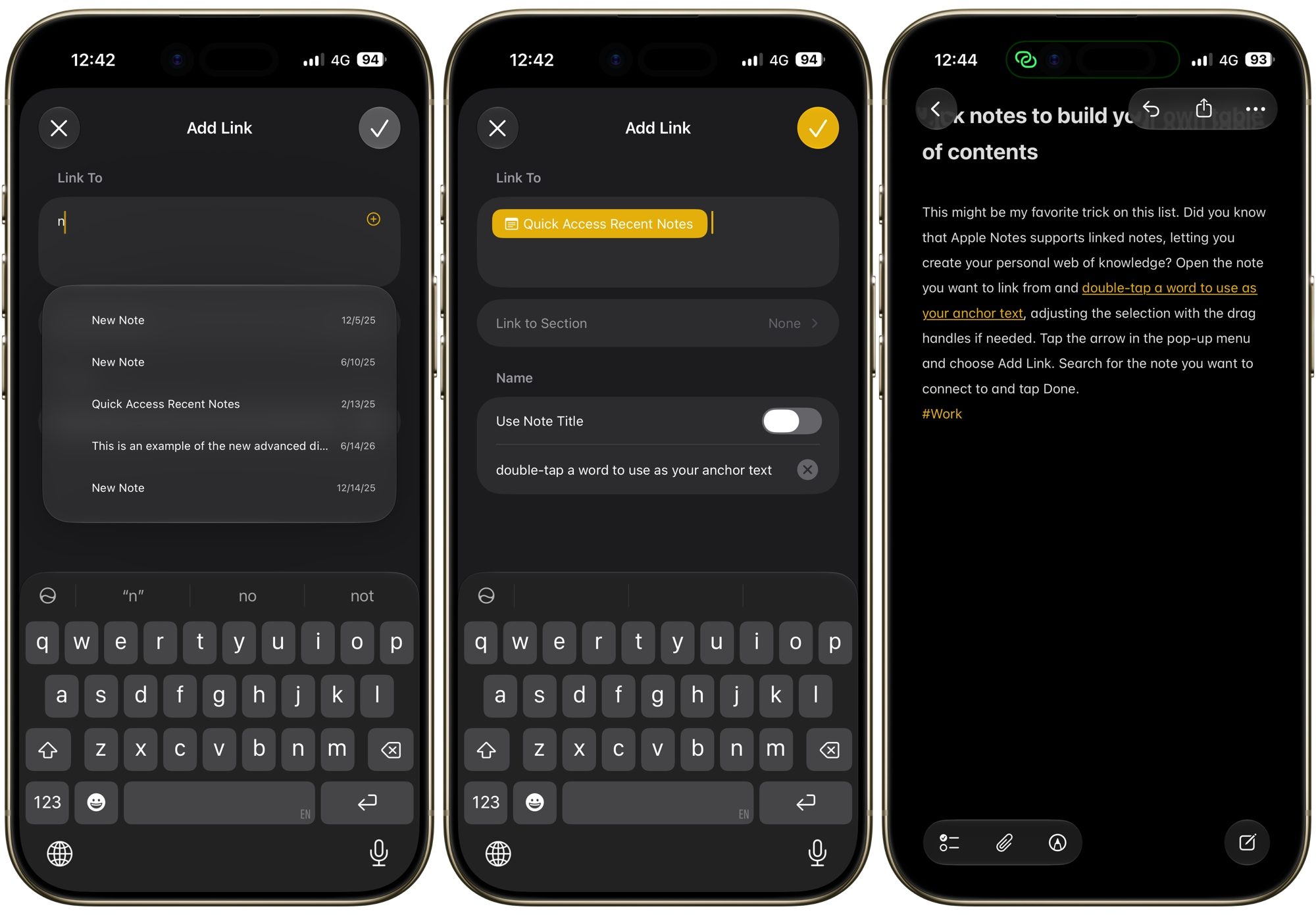 Ajout de liens dans Apple Notes